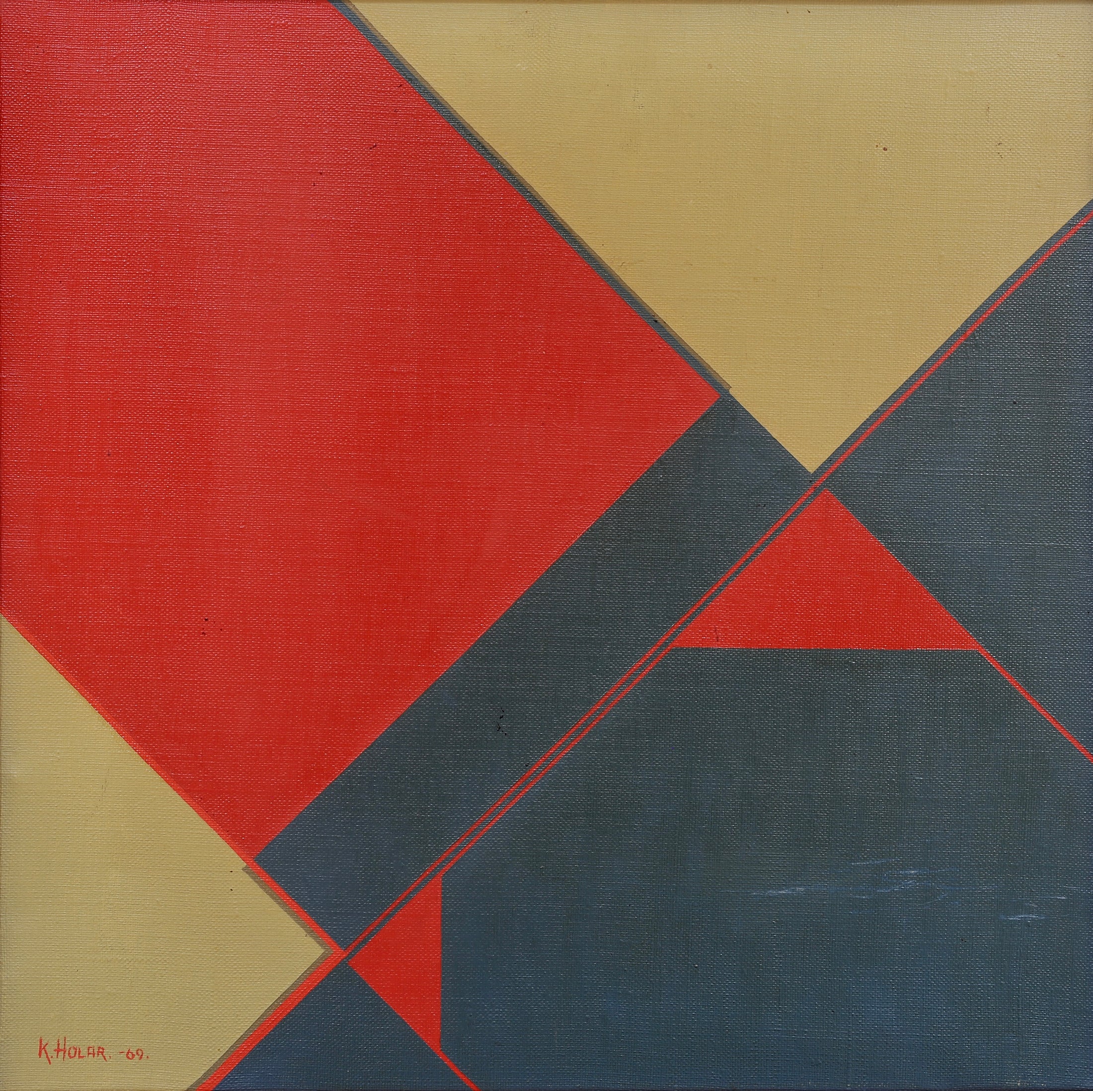 Mid Century Abstract Oil Painting from Sweden 1969