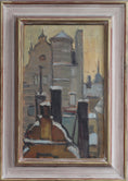Load image into Gallery viewer, Vintage Mid Century Cityscape Oil Painting By L Janis Sweden