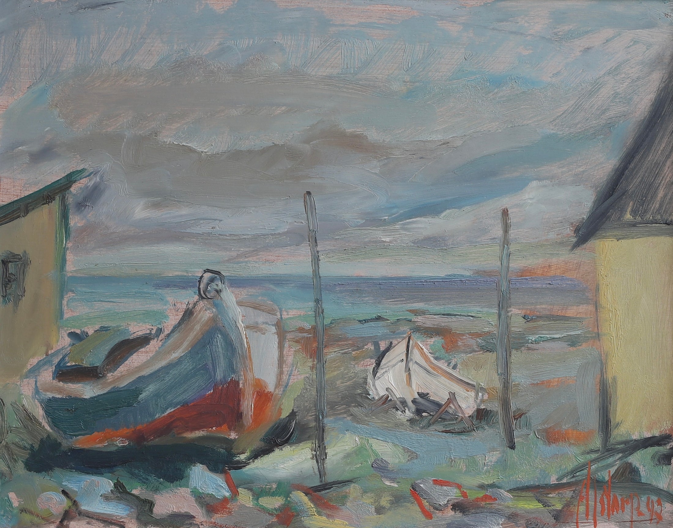 Mid Century Original Coastal Oil Painting From Sweden