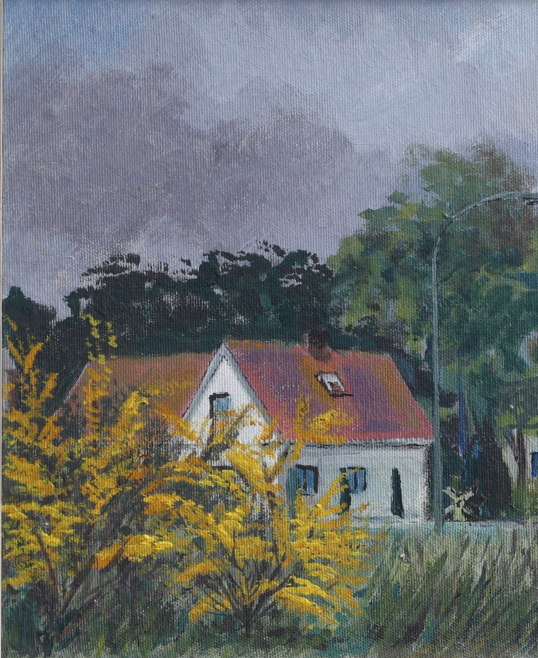 Swedish Vintage Village Scene Oil Painting From Sweden