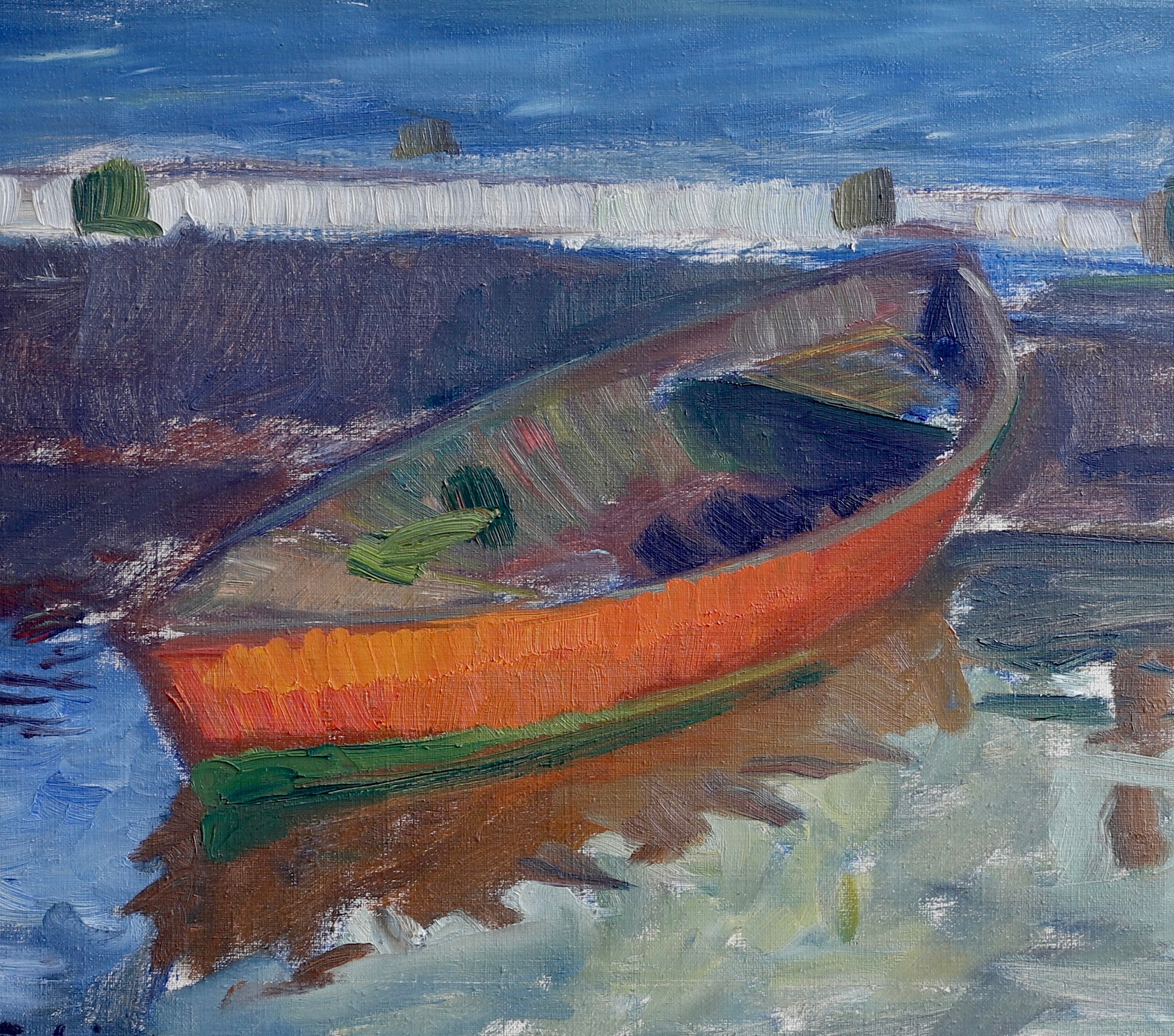 Vintage Mid Century Coastal Oil Painting From Sweden