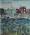 Load image into Gallery viewer, Mid Century Original Harbor Scene Oil Painting From Sweden 1948