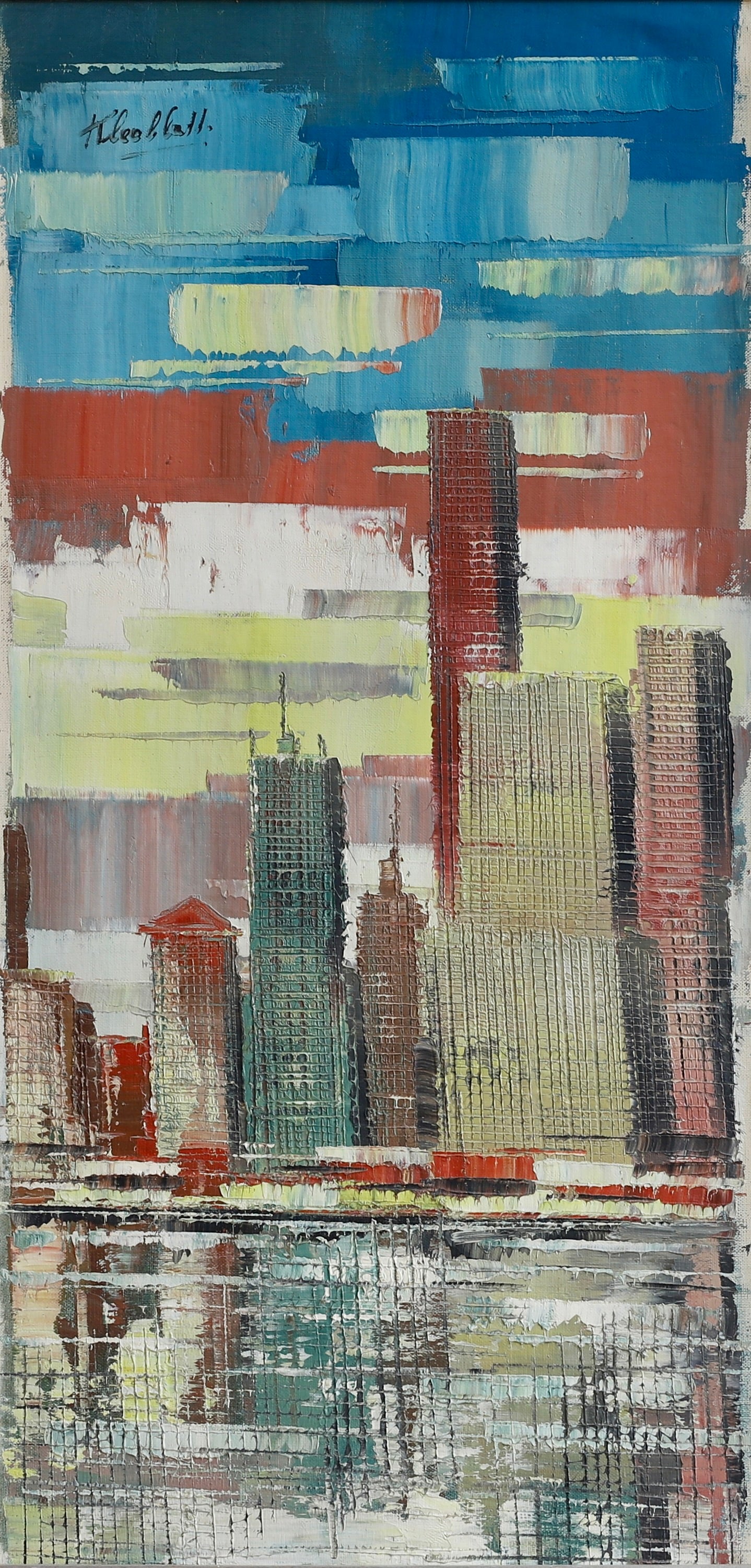 Vintage Mid Century Cityscape Painting From Sweden