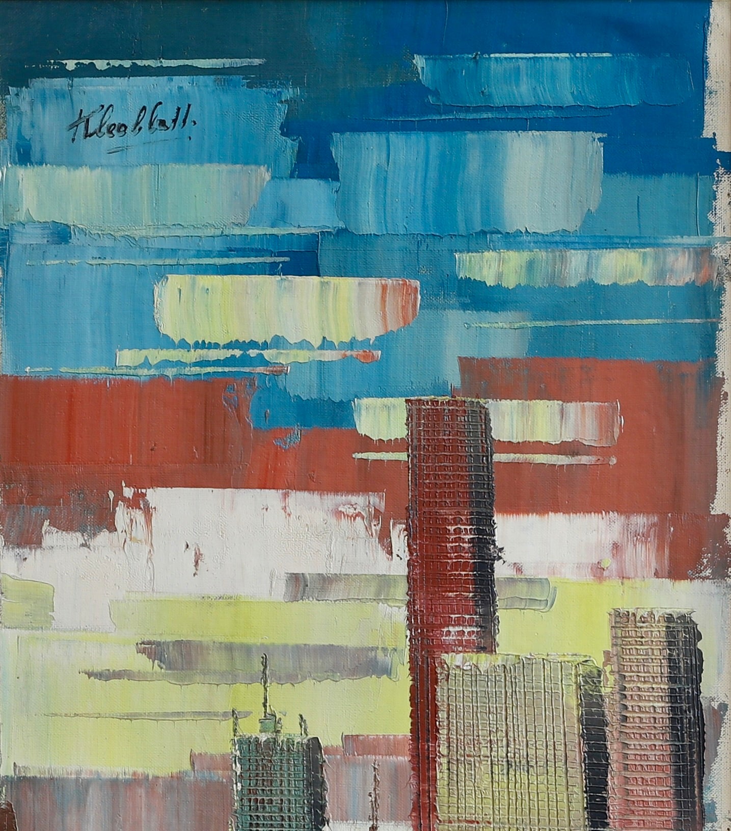 Vintage Mid Century Cityscape Painting From Sweden