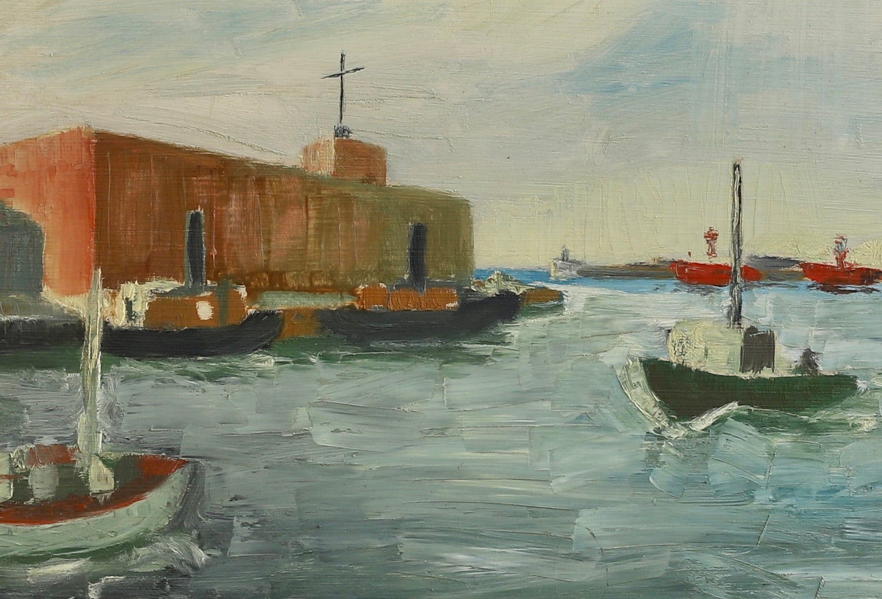 Vintage Mid Century Cityscape Painting From Sweden