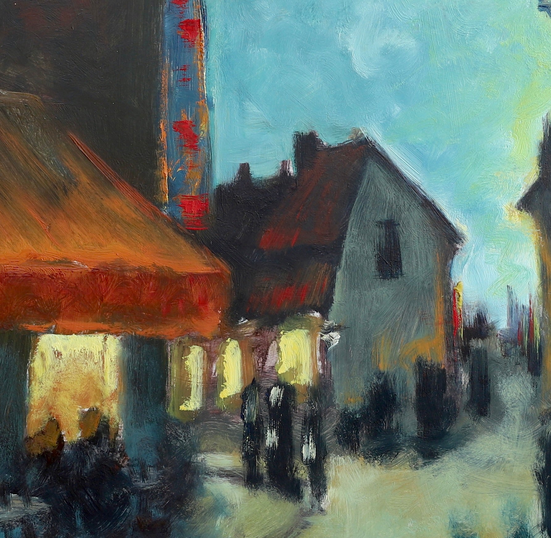Mid Century Original Cityscape Oil Painting from Sweden