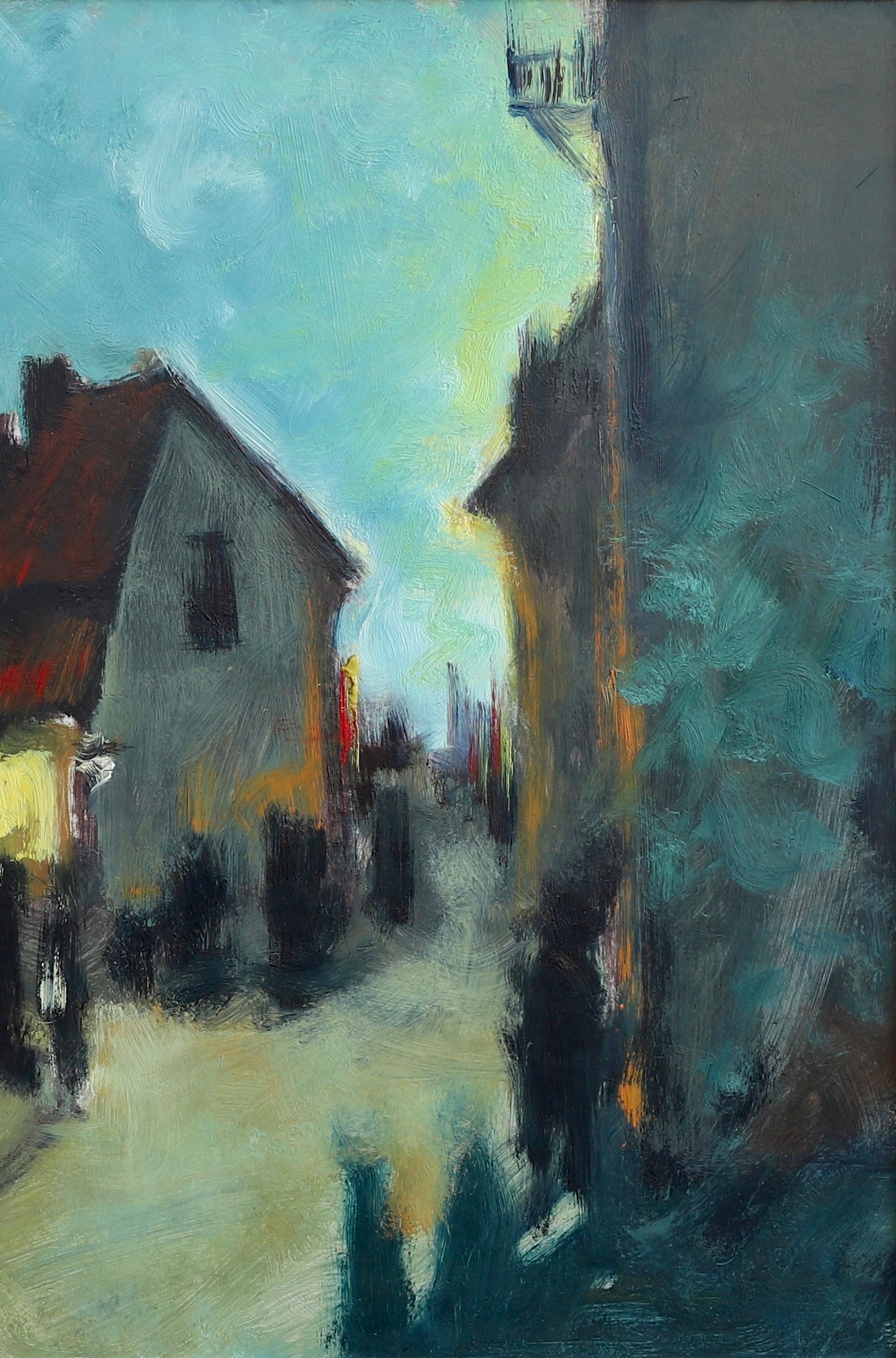 Mid Century Original Cityscape Oil Painting from Sweden