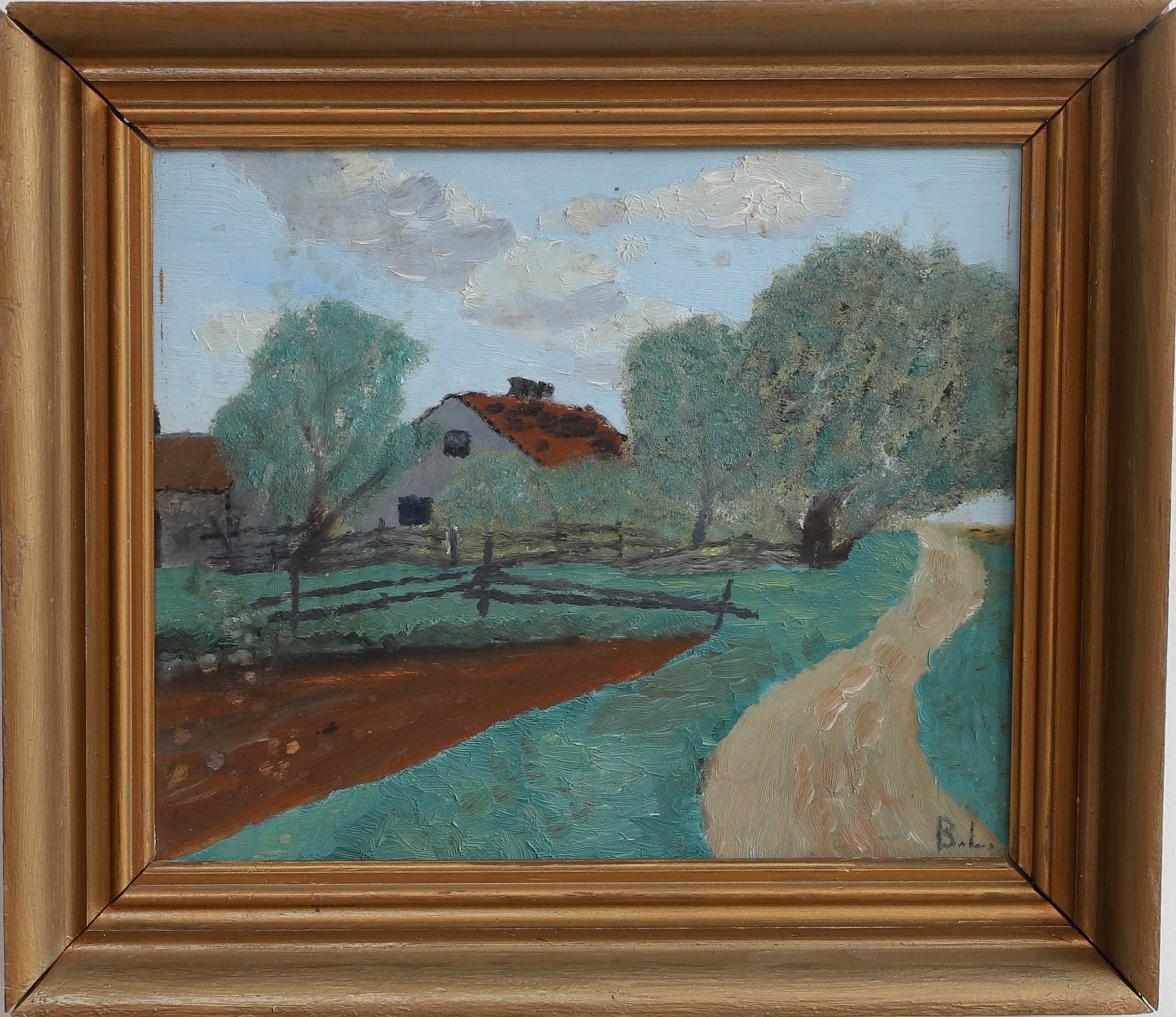 Vintage Art Mid Century Farmhouse Oil Painting From Sweden