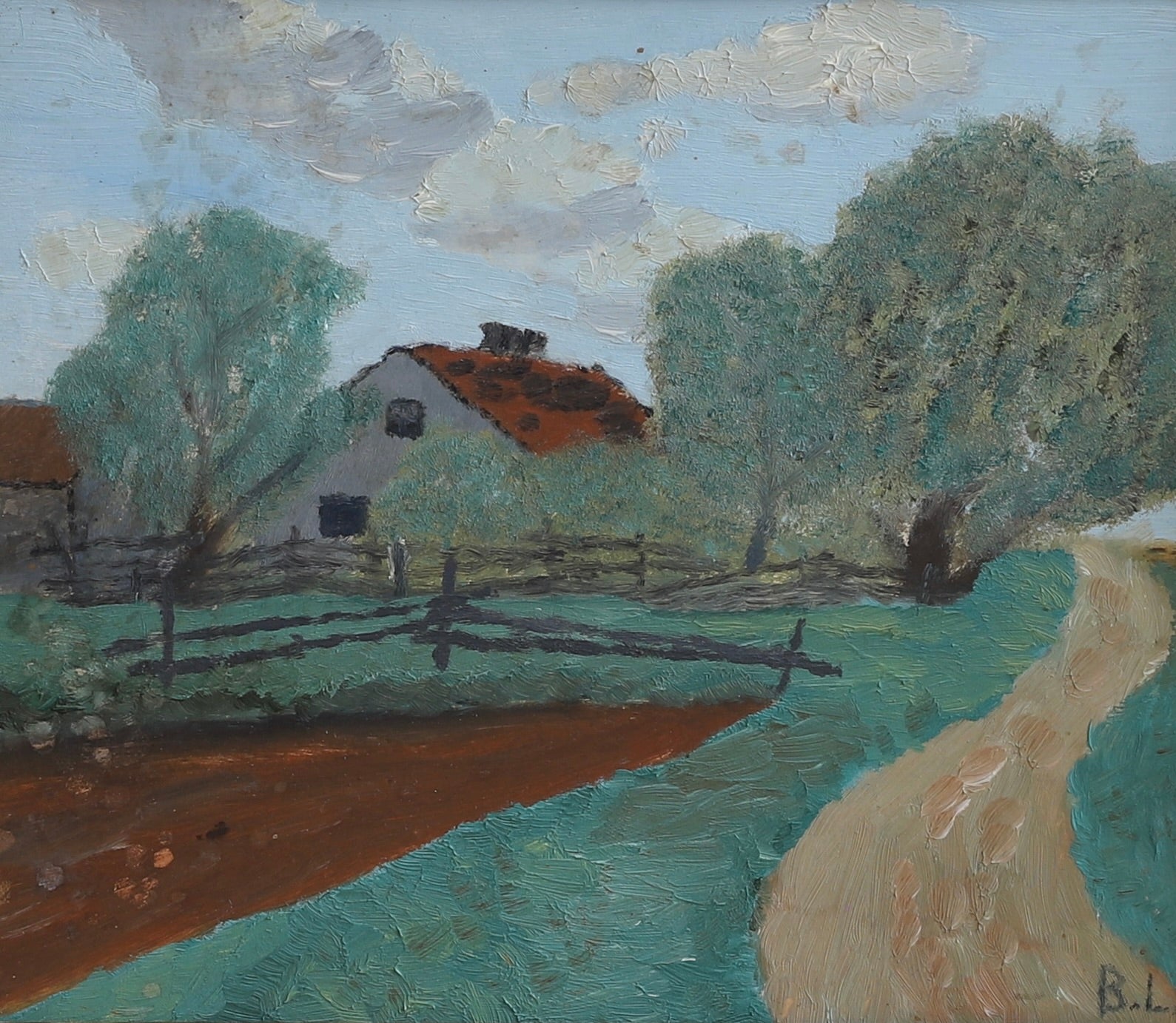 Vintage Art Mid Century Farmhouse Oil Painting From Sweden