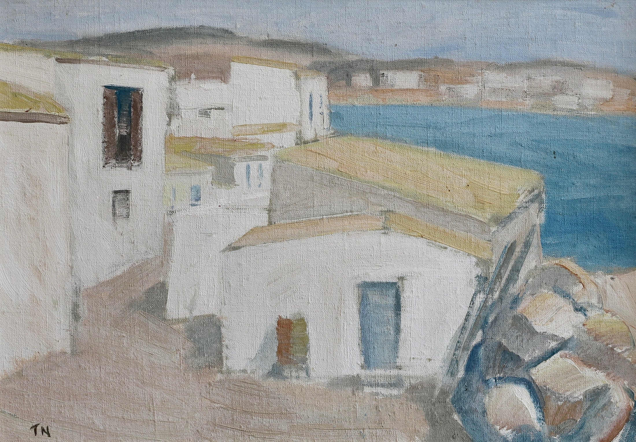 Vintage Oil Painting of Ibiza by T Nilsson from Sweden 1967