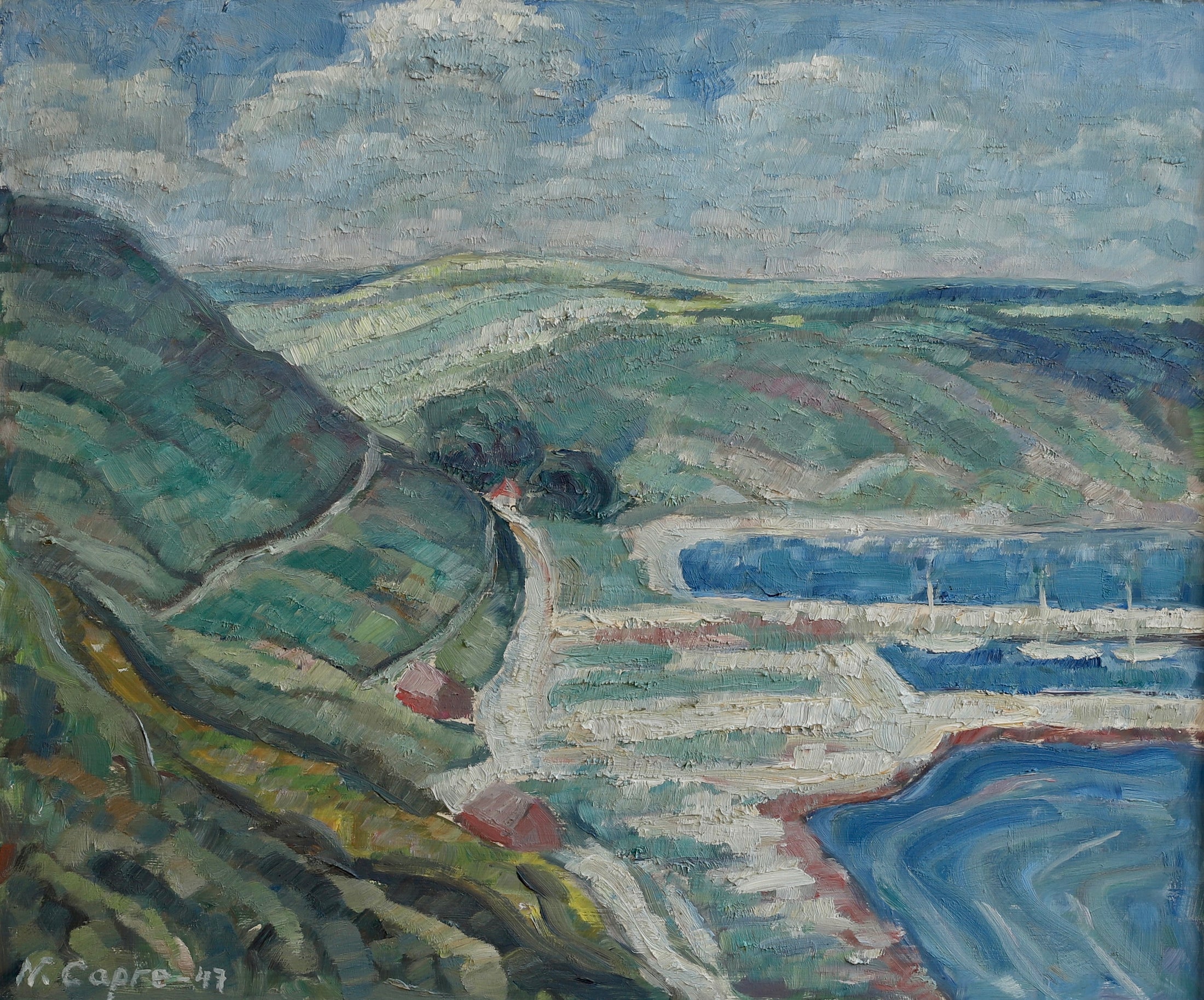 Vintage Art Coastal Oil Painting from Sweden 1947
