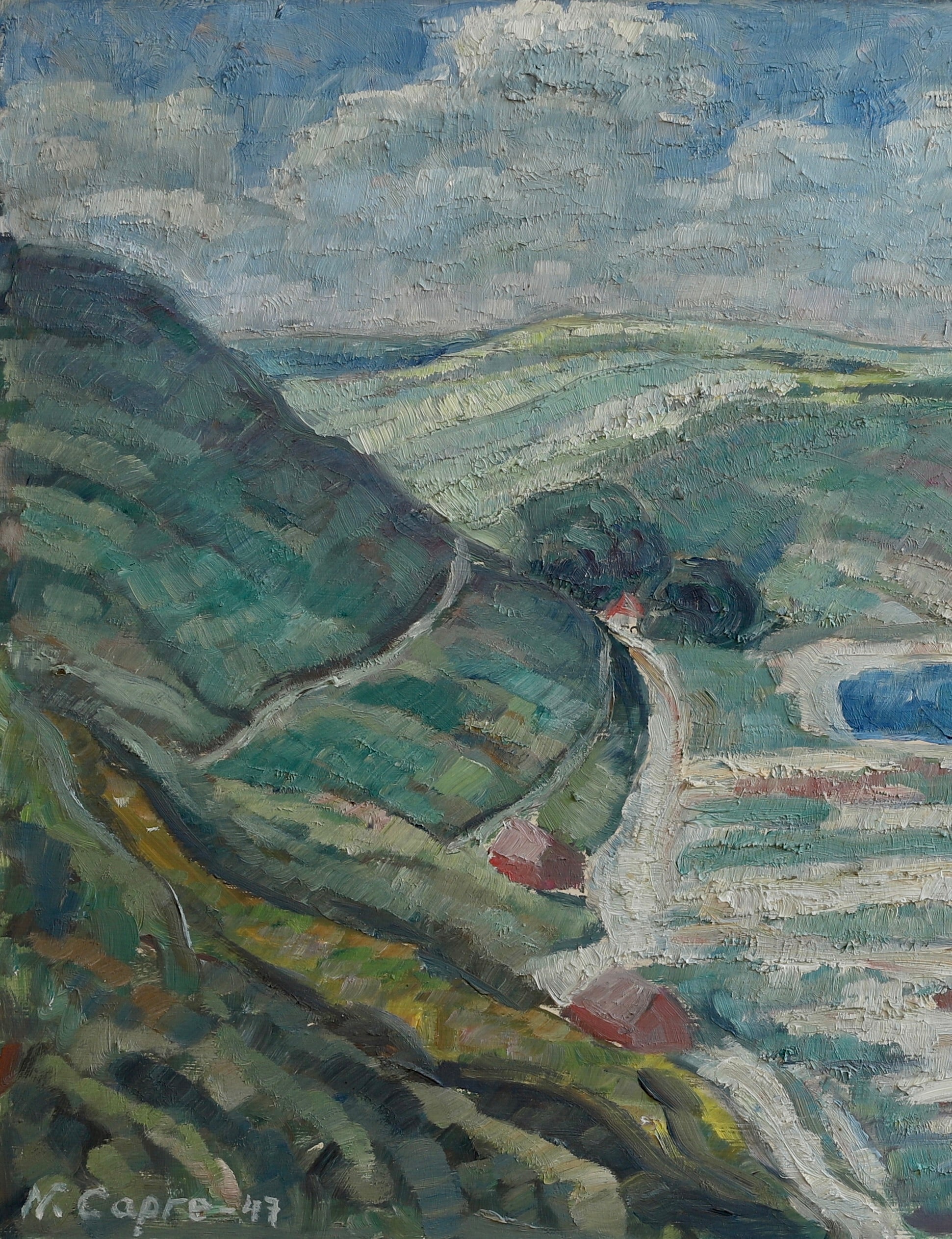 Vintage Art Coastal Oil Painting from Sweden 1947