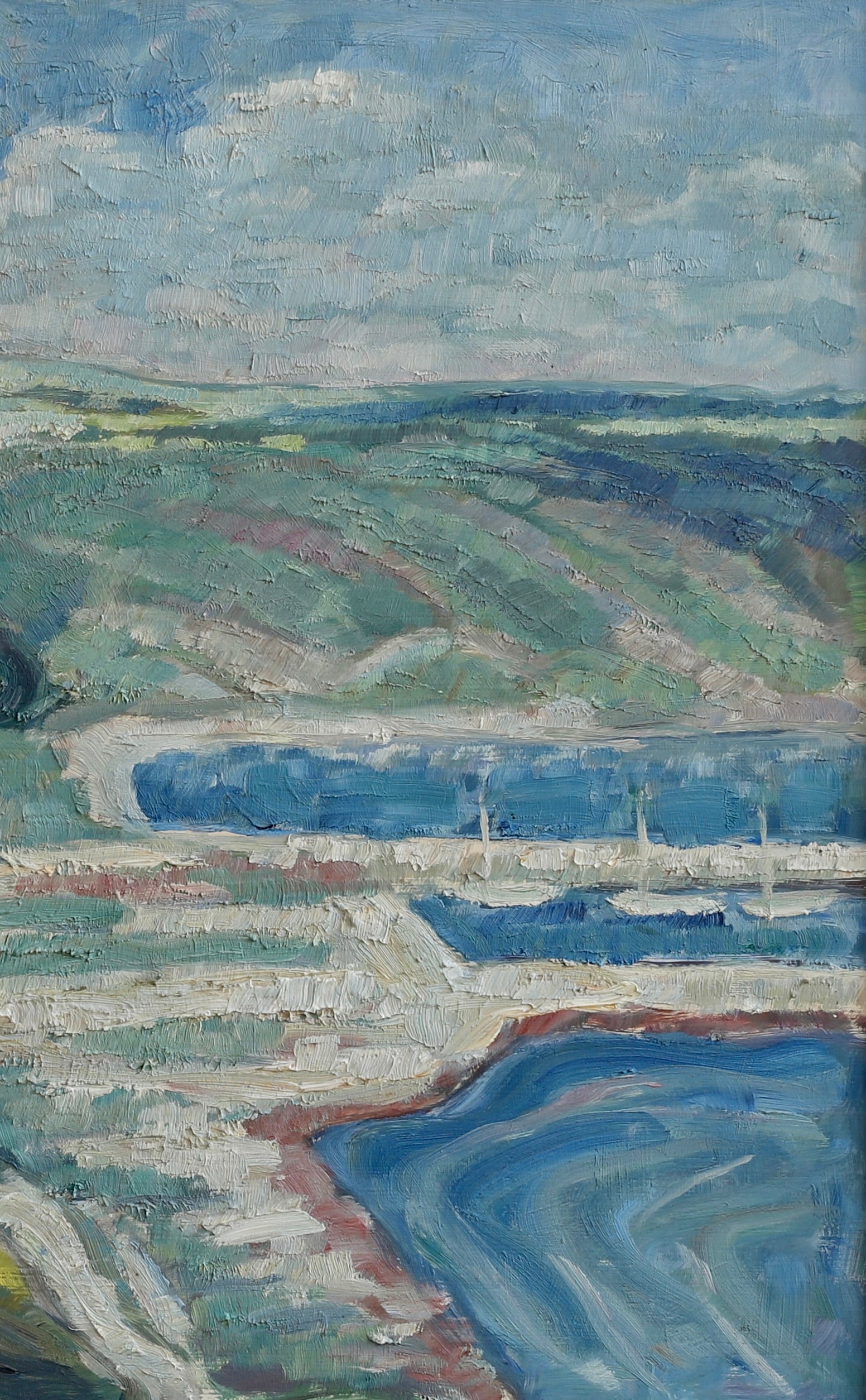 Vintage Art Coastal Oil Painting from Sweden 1947