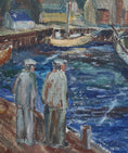 Load image into Gallery viewer, Mid Century Harbor Oil Painting from Sweden 1948