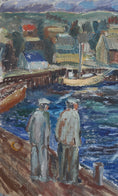 Load image into Gallery viewer, Mid Century Harbor Oil Painting from Sweden 1948
