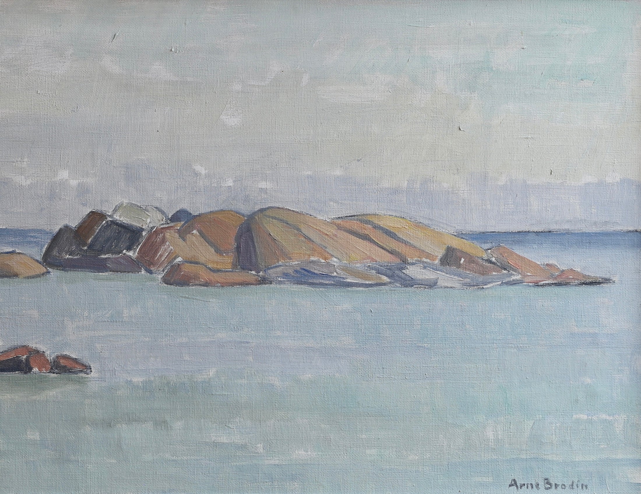 Vintage Art Coastal Oil Painting from Sweden