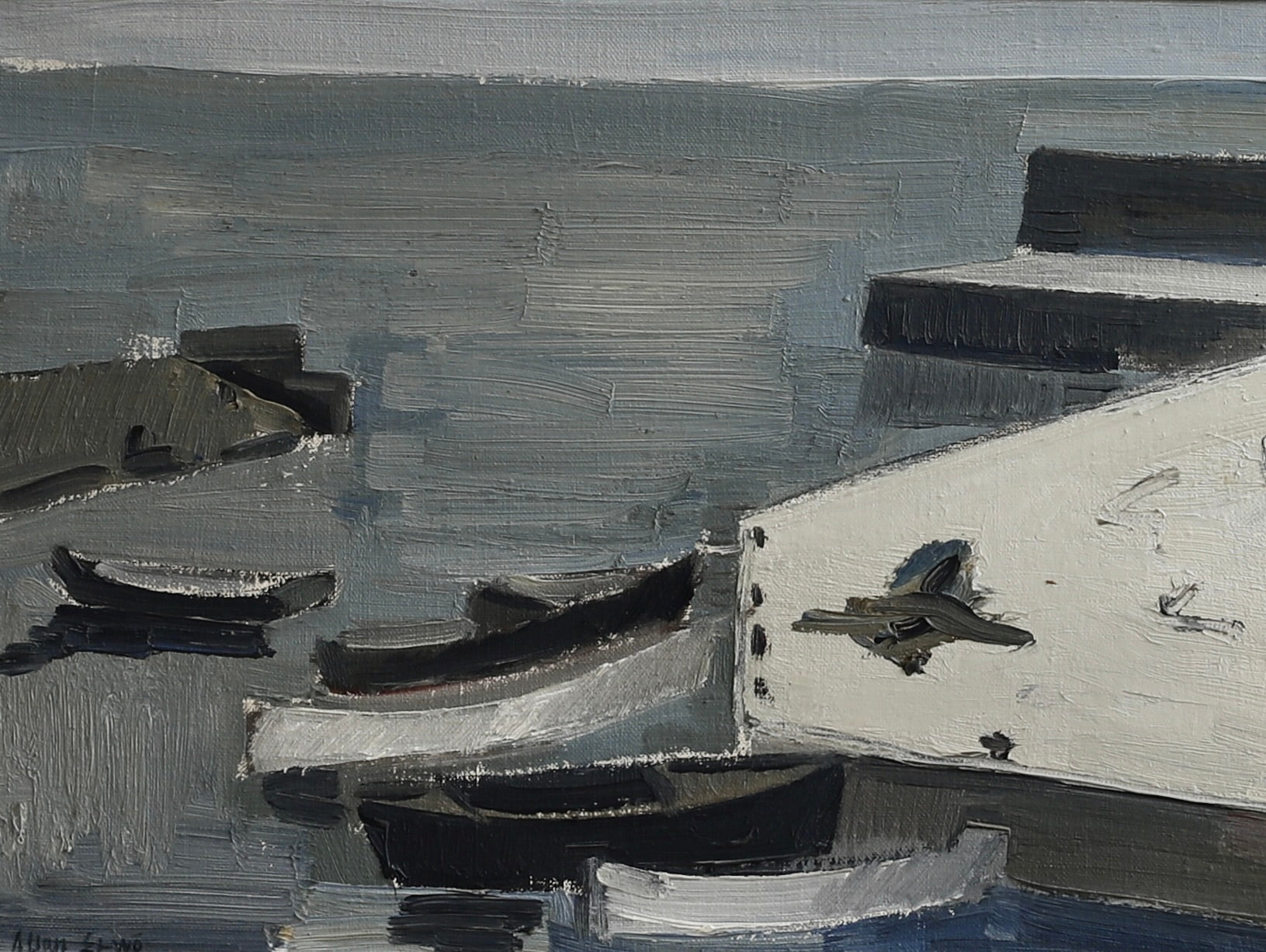 Mid Century Coastal Oil Painting By A Erwö Sweden
