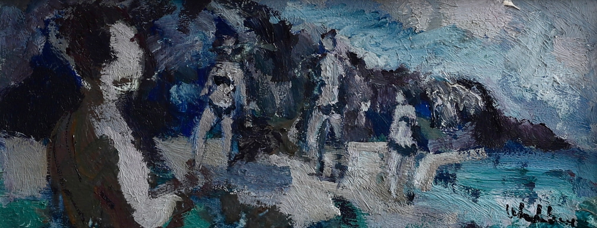 Vintage Beach Oil Painting by from Sweden by B Wahlberg