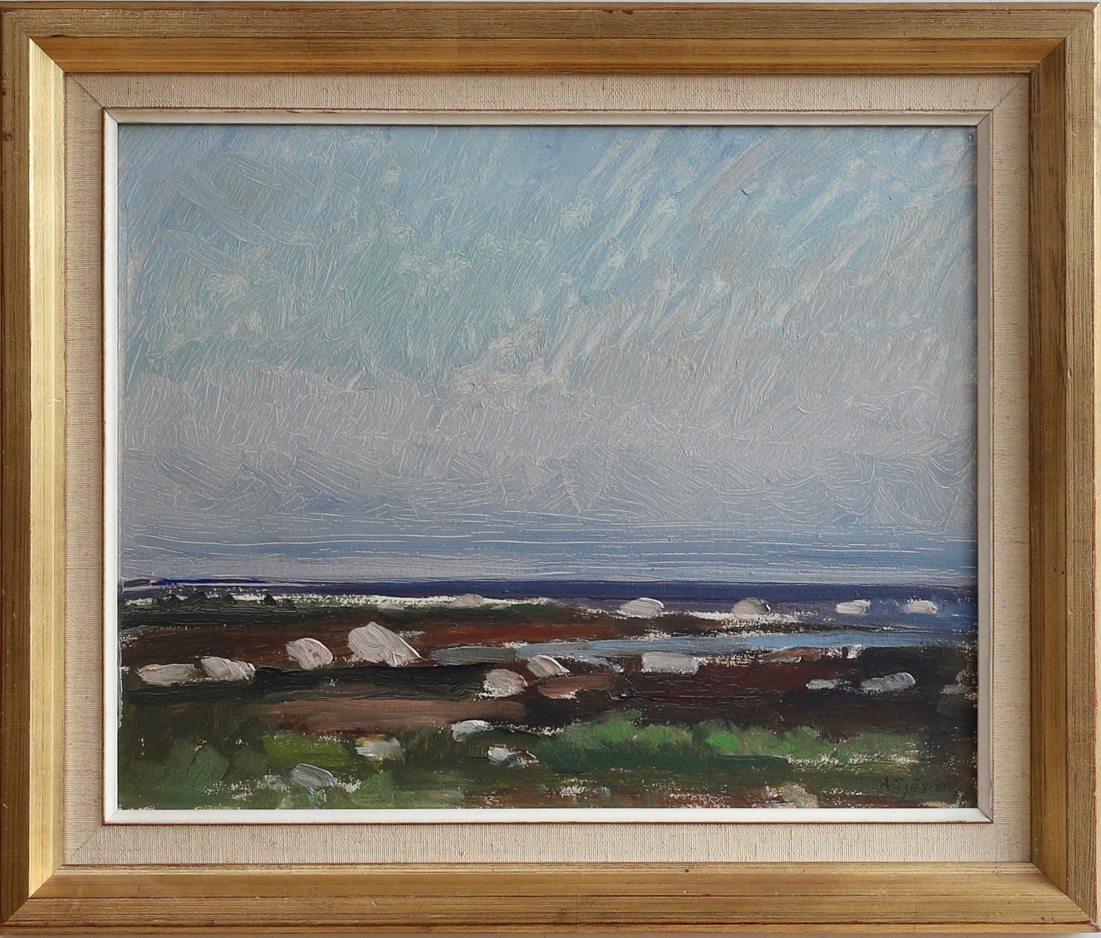 Vintage Art Mid Century Coastal Oil Painting from Sweden