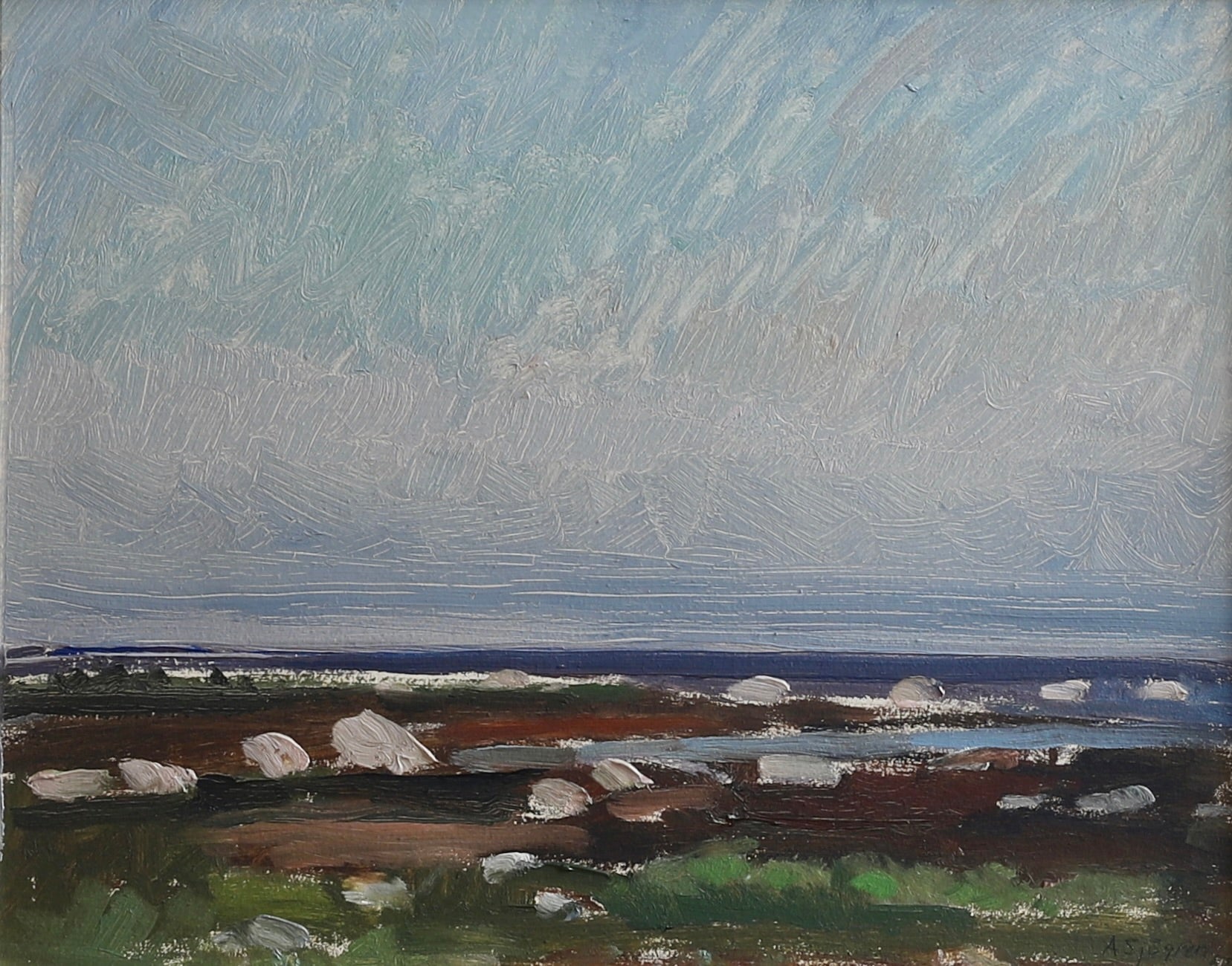 Vintage Art Mid Century Coastal Oil Painting from Sweden