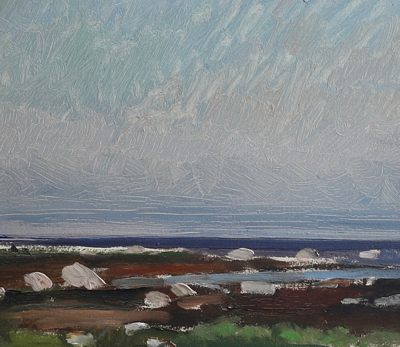 Vintage Art Mid Century Coastal Oil Painting from Sweden