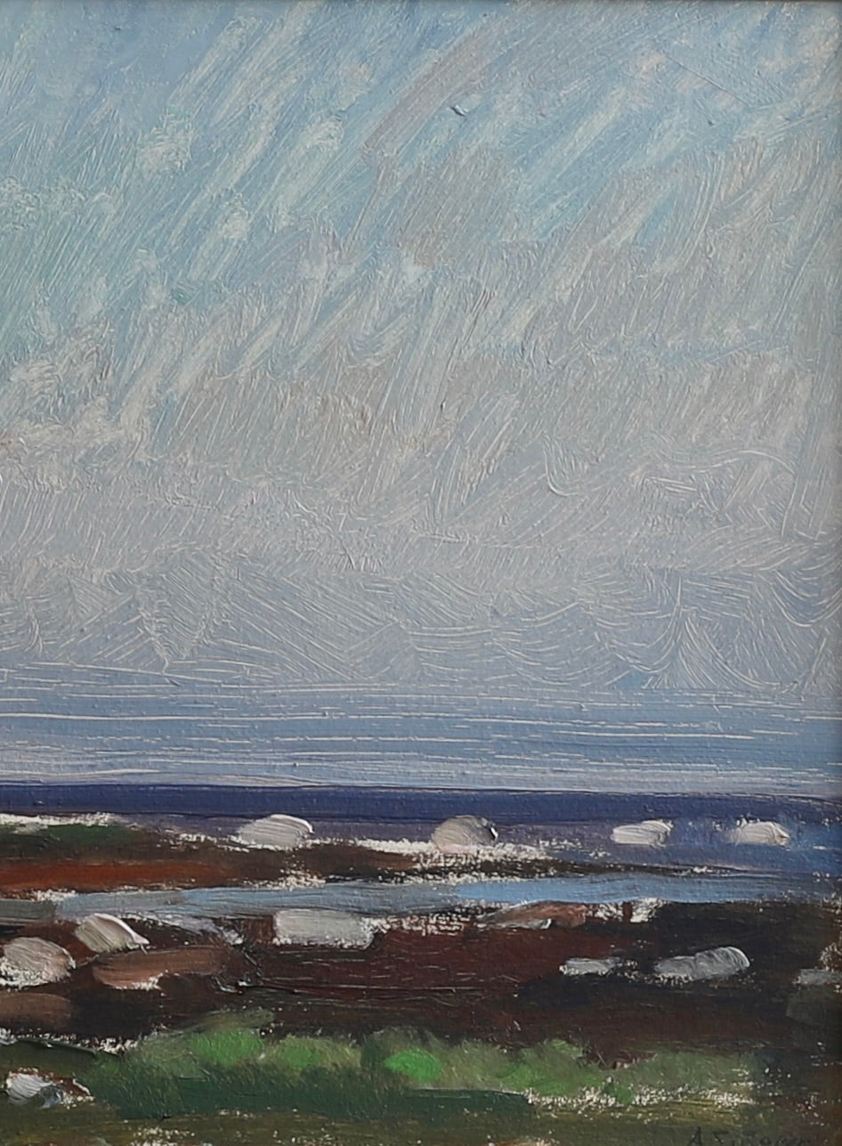 Vintage Art Mid Century Coastal Oil Painting from Sweden
