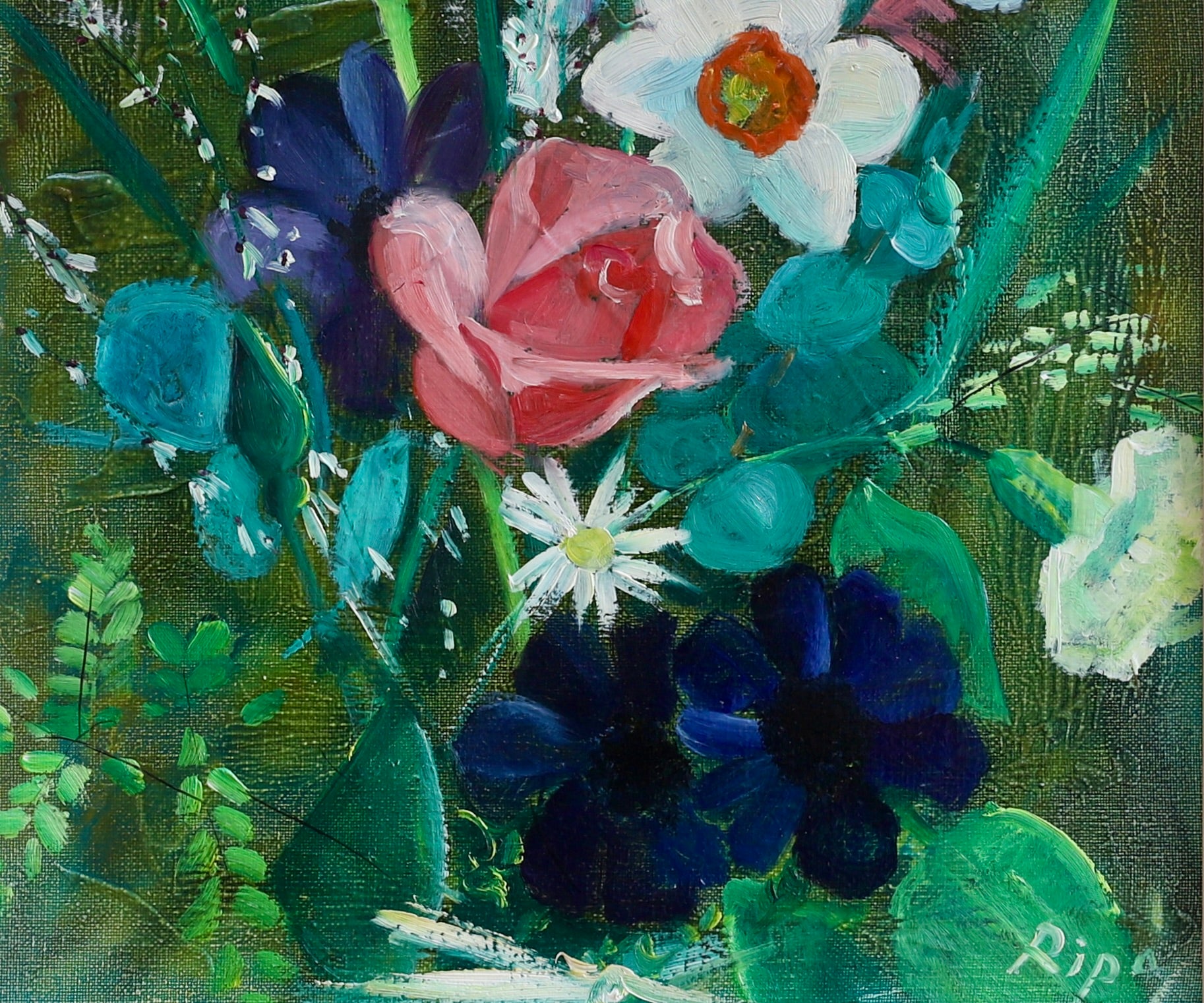 Mid Century Original Still Life Oil Painting From Sweden by H Ripa
