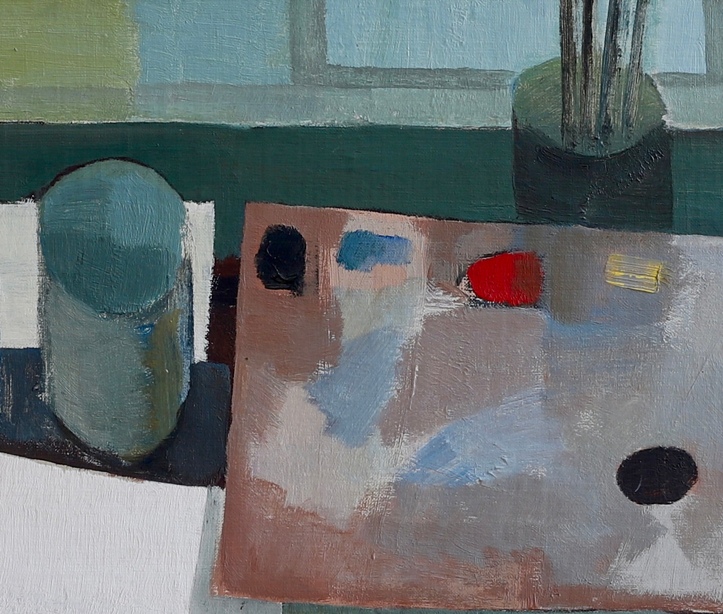Mid Century Artist Studio Interior Oil Painting From Sweden