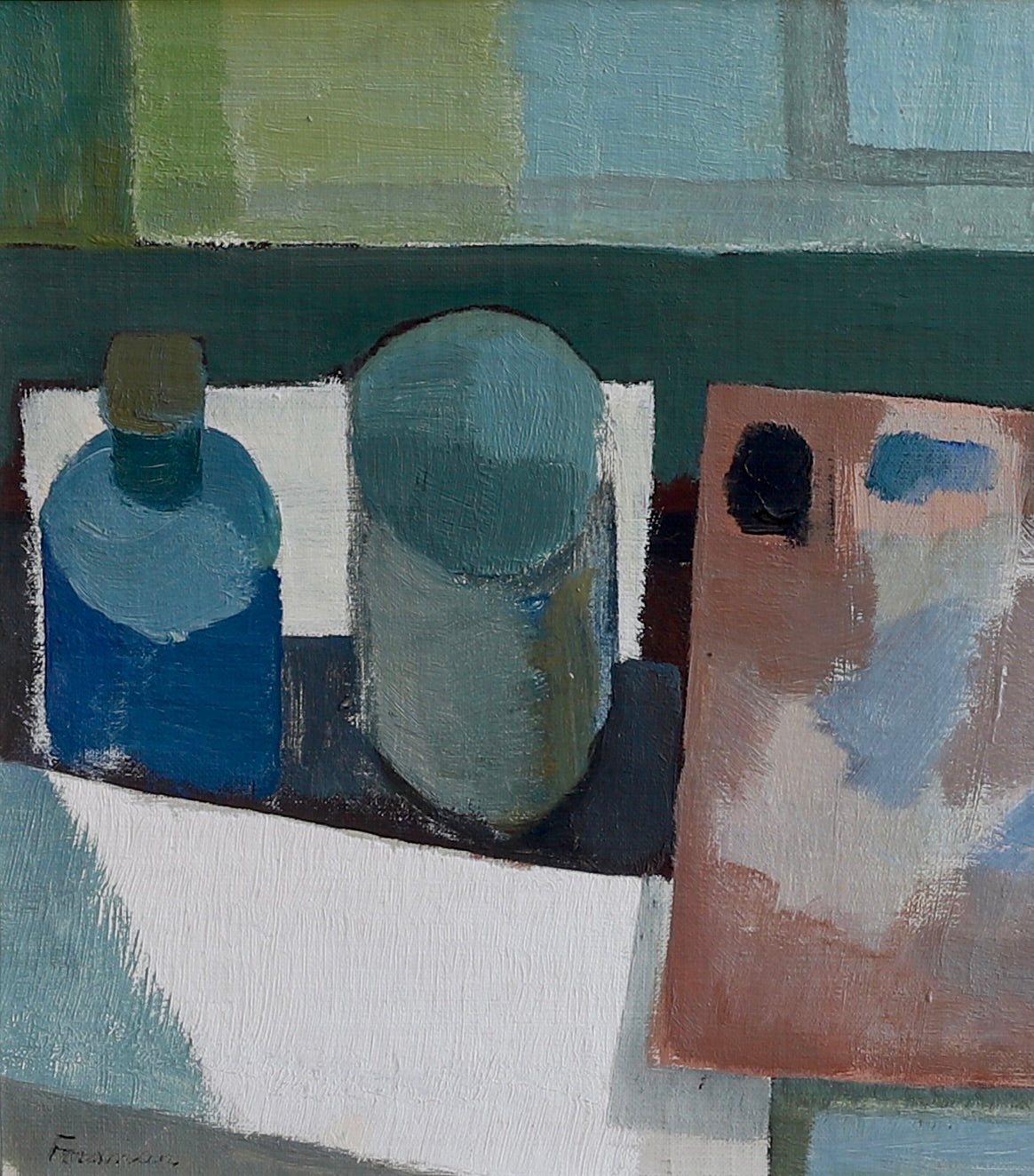 Mid Century Artist Studio Interior Oil Painting From Sweden