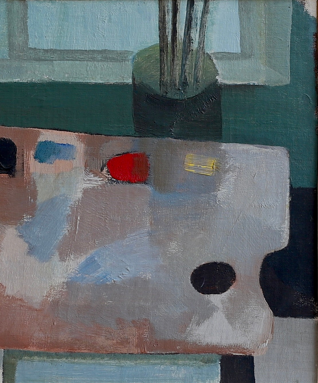 Mid Century Artist Studio Interior Oil Painting From Sweden