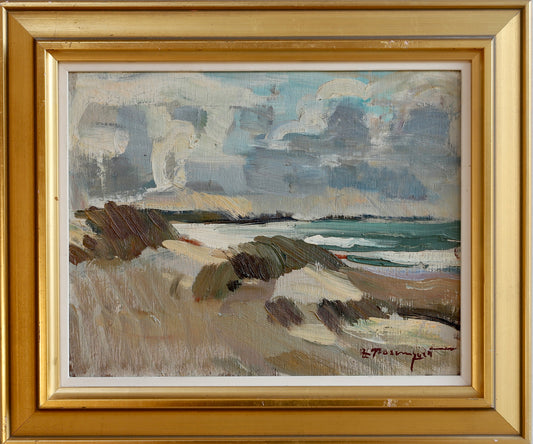 Vintage Art Mid Century Coastal Oil Painting from Sweden
