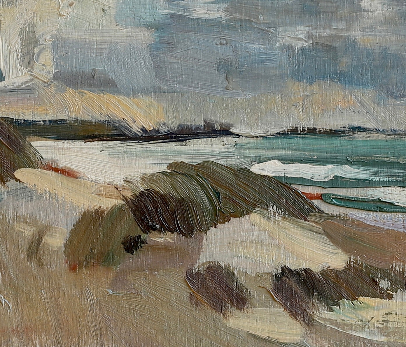 Vintage Art Mid Century Coastal Oil Painting from Sweden