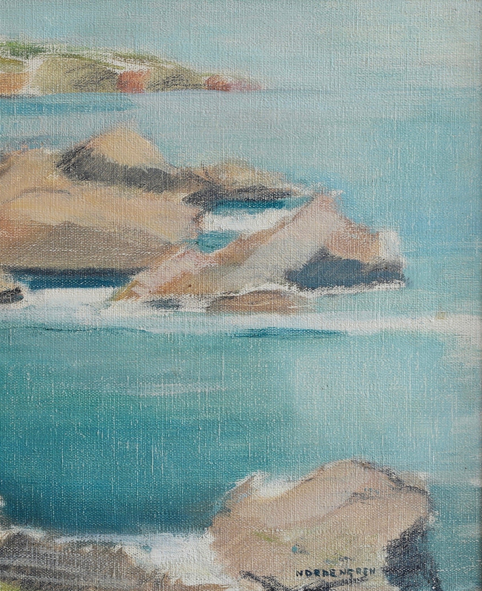 Mid Century Coastal Oil Painting By Nordengren Sweden