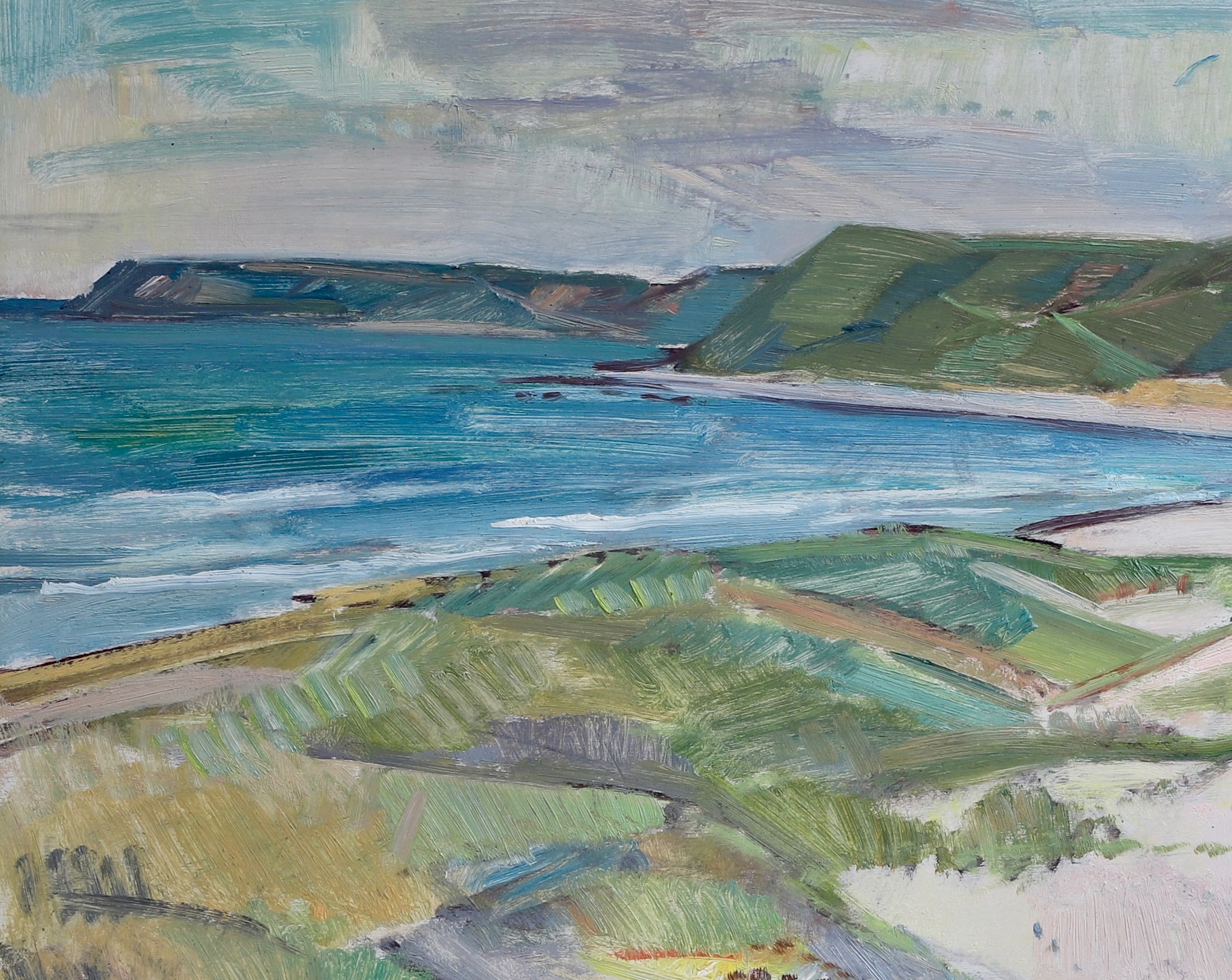 Mid Century Original Coastal Oil Painting From Sweden