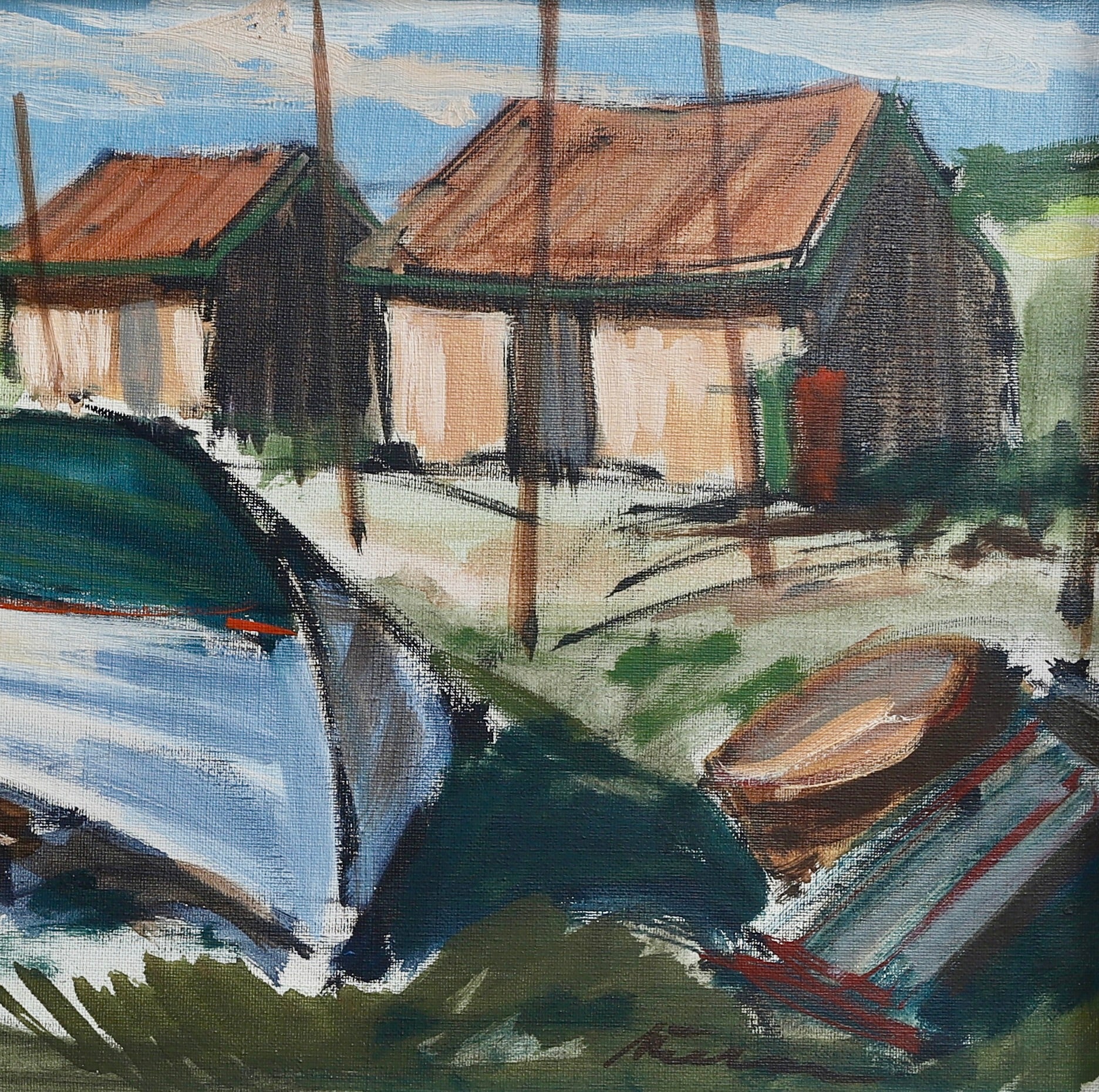 Mid Century Original Coastal Oil Painting From Sweden