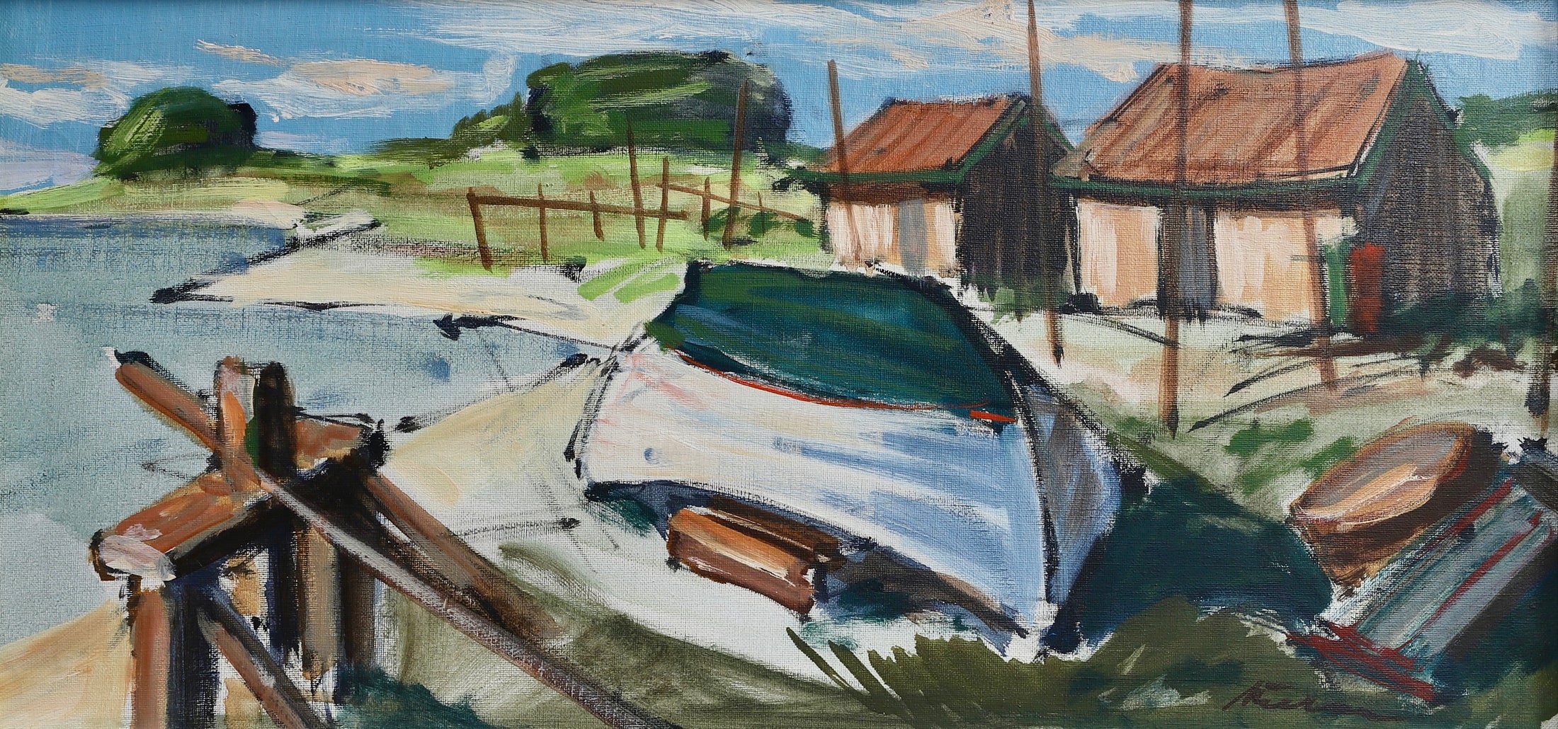 Mid Century Original Coastal Oil Painting From Sweden
