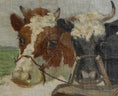 Load image into Gallery viewer, Vintage Art Room Original Oil Painting of Calves From Sweden