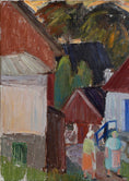 Load image into Gallery viewer, Vintage Mid Century Village Oil Painting from Sweden