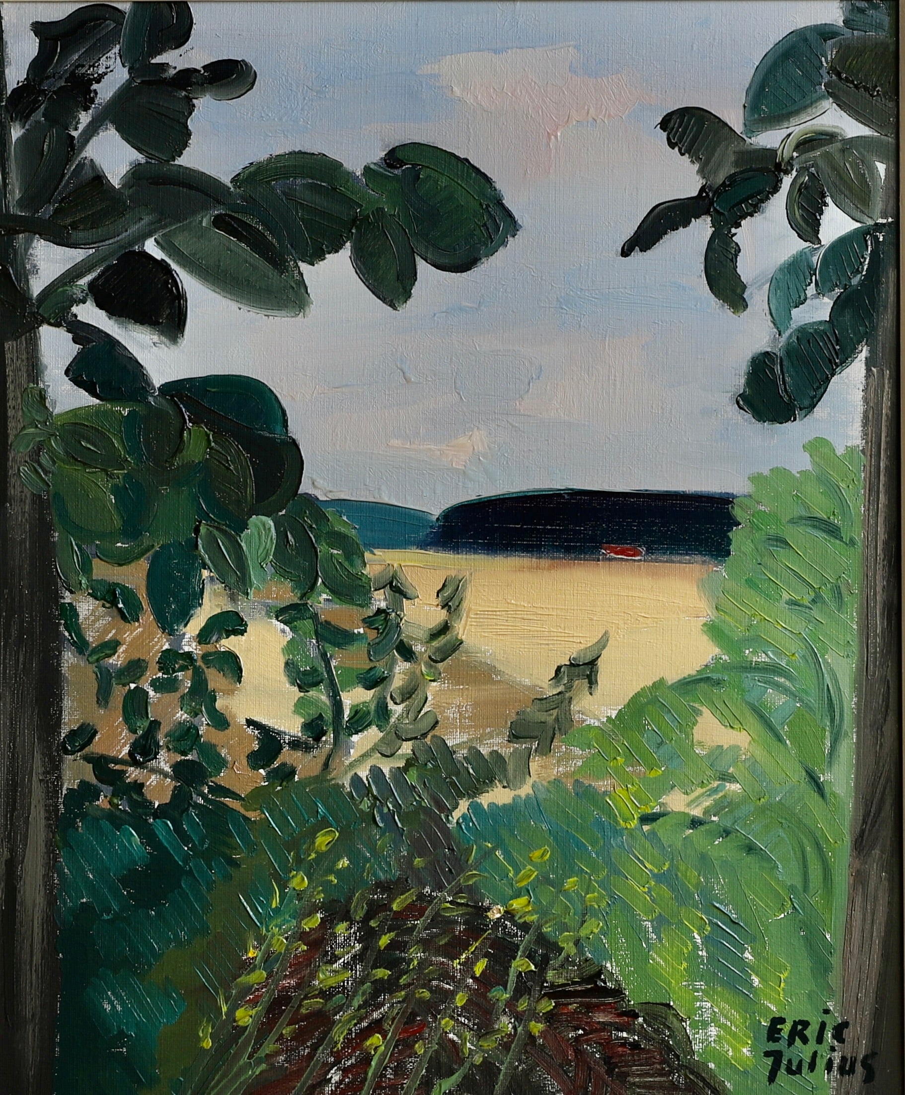 Mid Century Landscape Oil Painting by Listed Artist E Julius Sweden