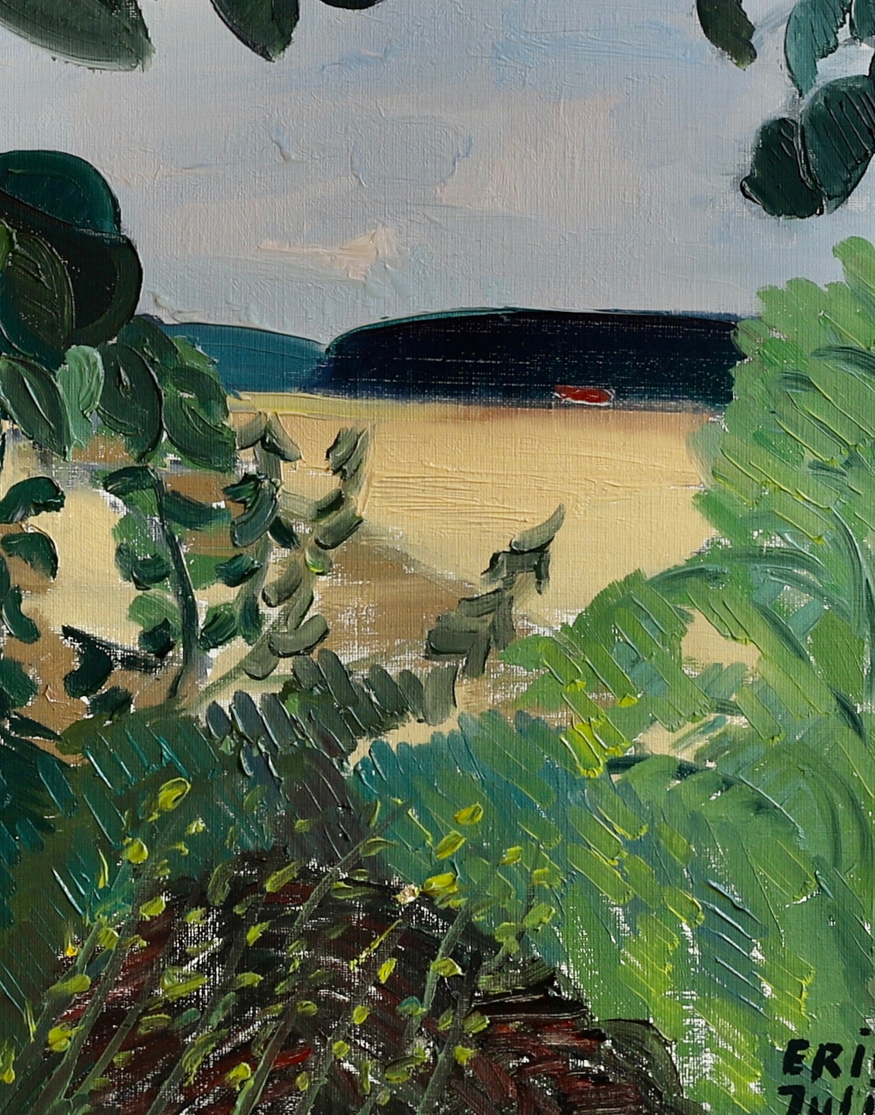 Mid Century Landscape Oil Painting by Listed Artist E Julius Sweden