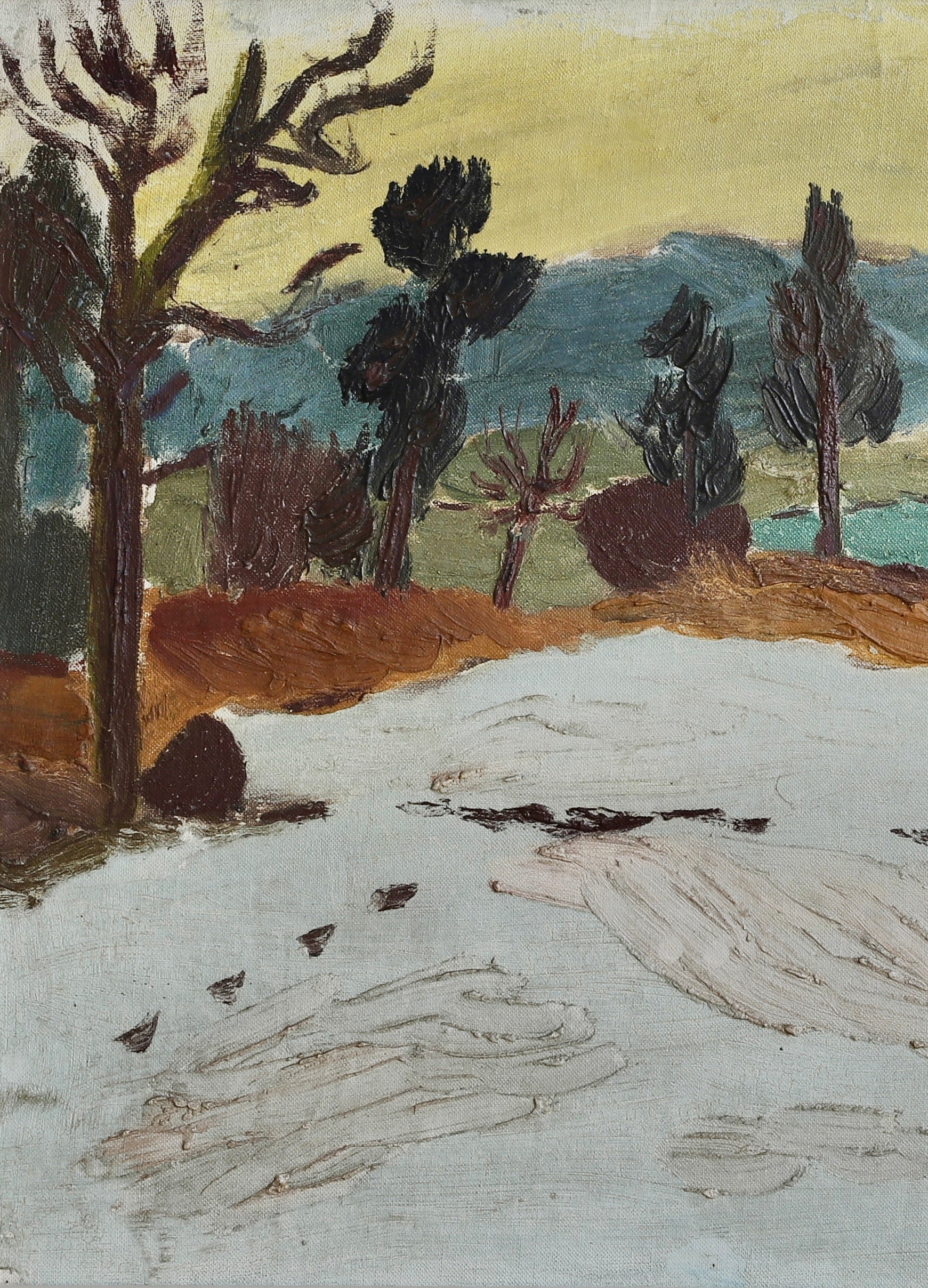 Vintage Winter Landscape Painting from Sweden by G Brunius