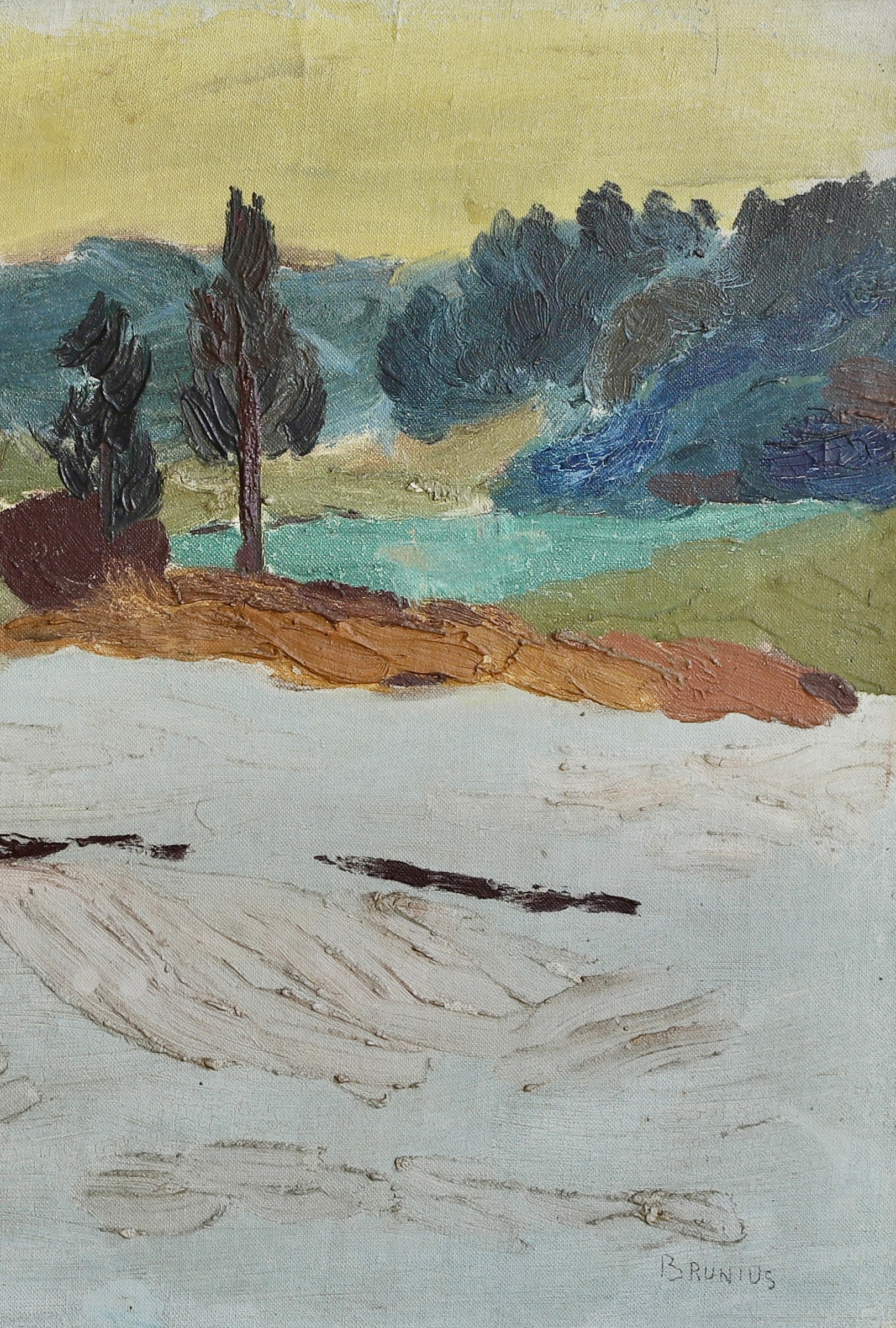 Vintage Winter Landscape Painting from Sweden by G Brunius