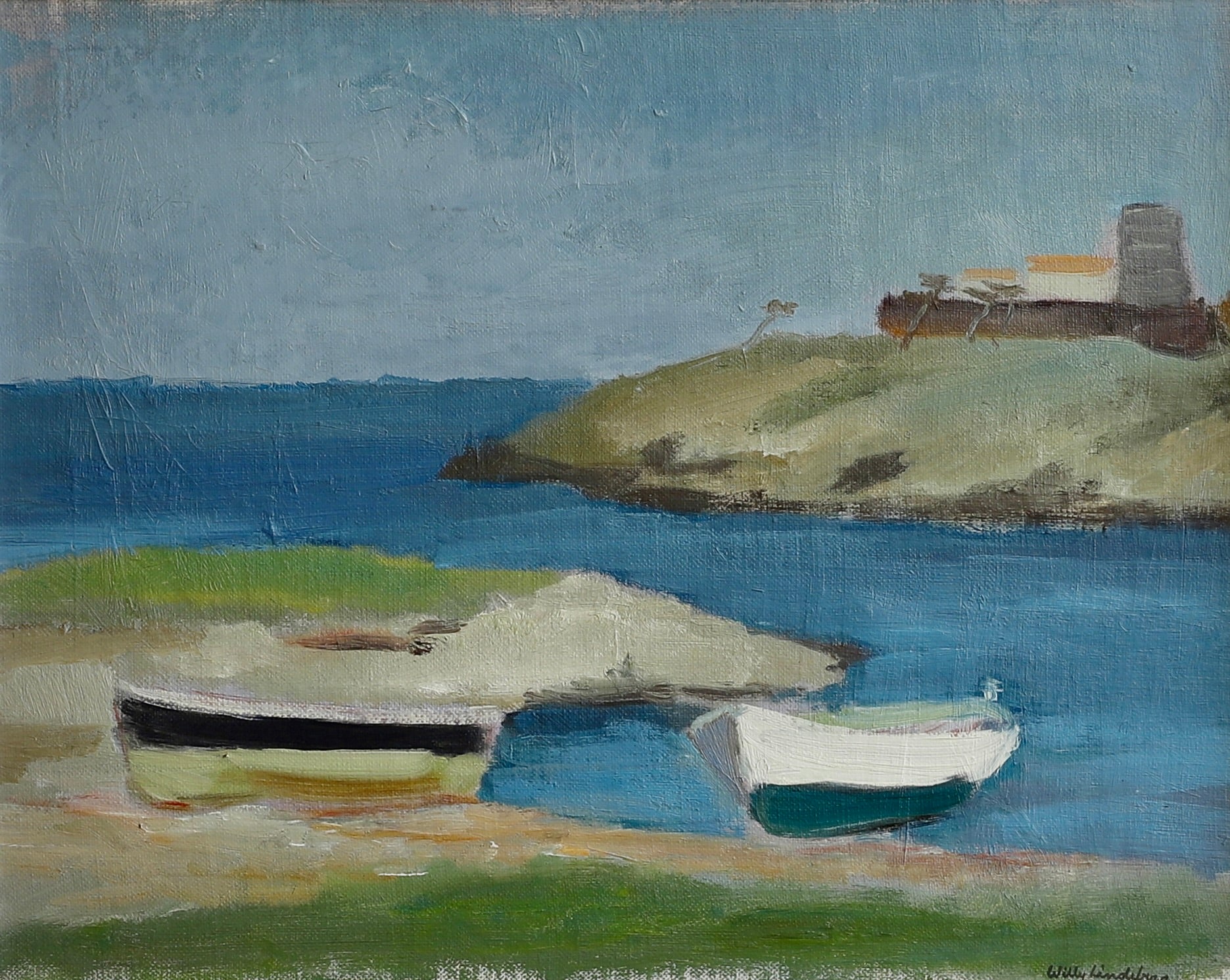 Mid Century Original Coastal Oil Painting From Sweden