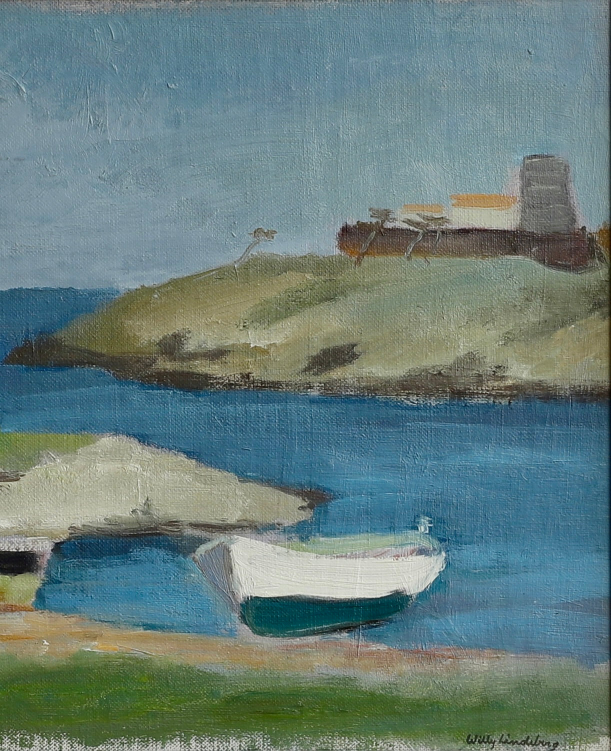 Mid Century Original Coastal Oil Painting From Sweden