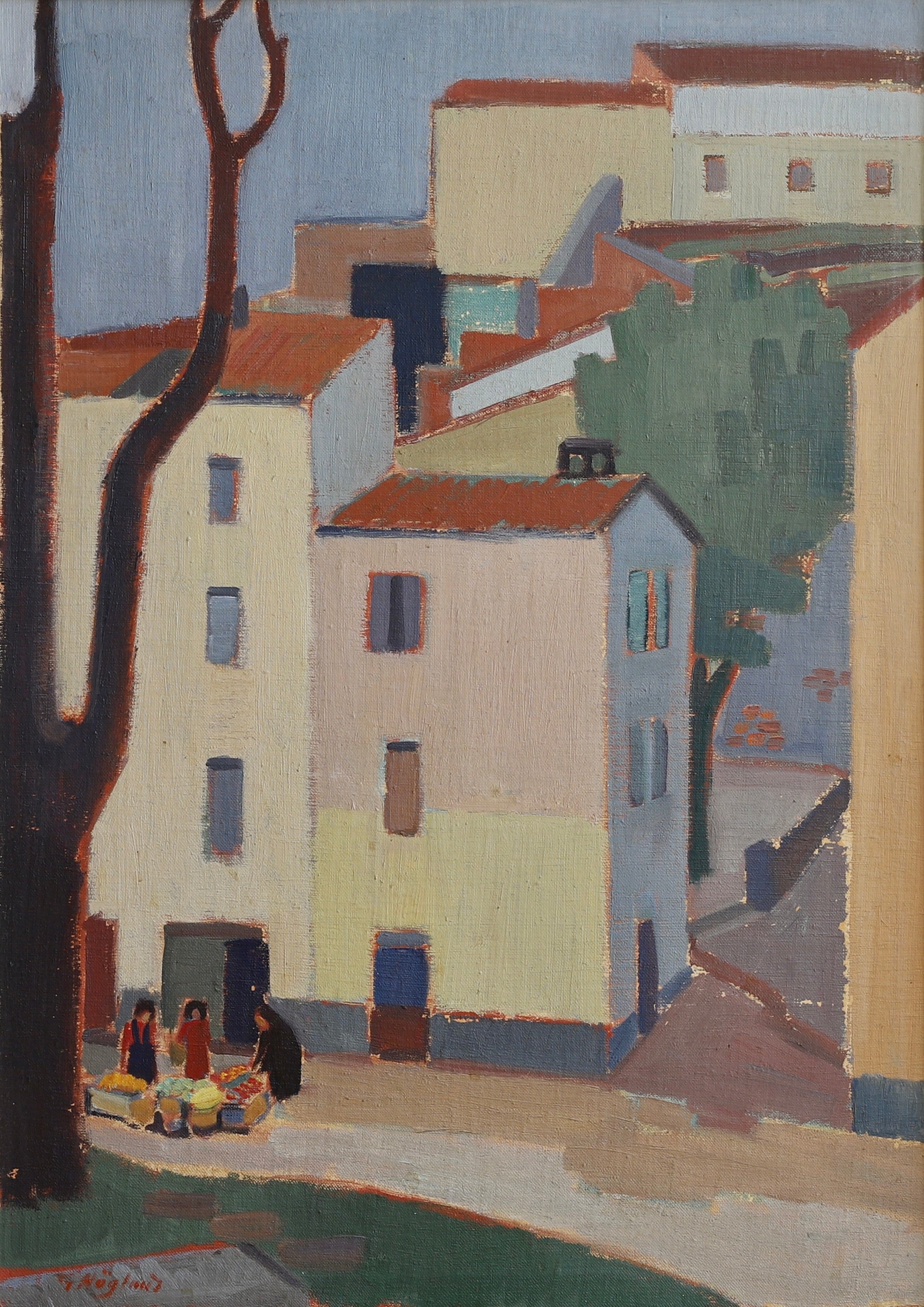 Mid Century Original Painting By G Höglund Sweden