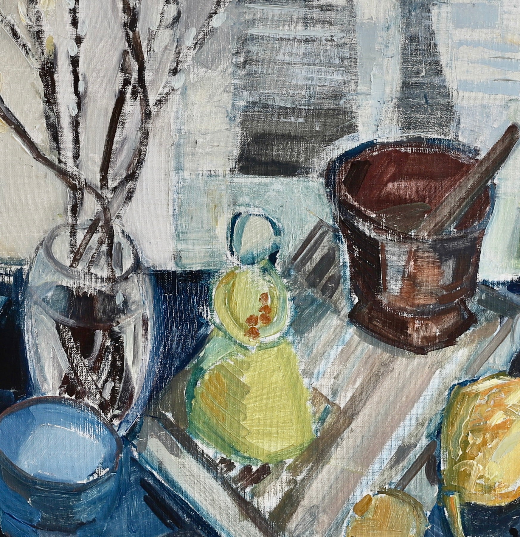 Mid Century Interior Oil Painting by Listed Artist E Julius Sweden