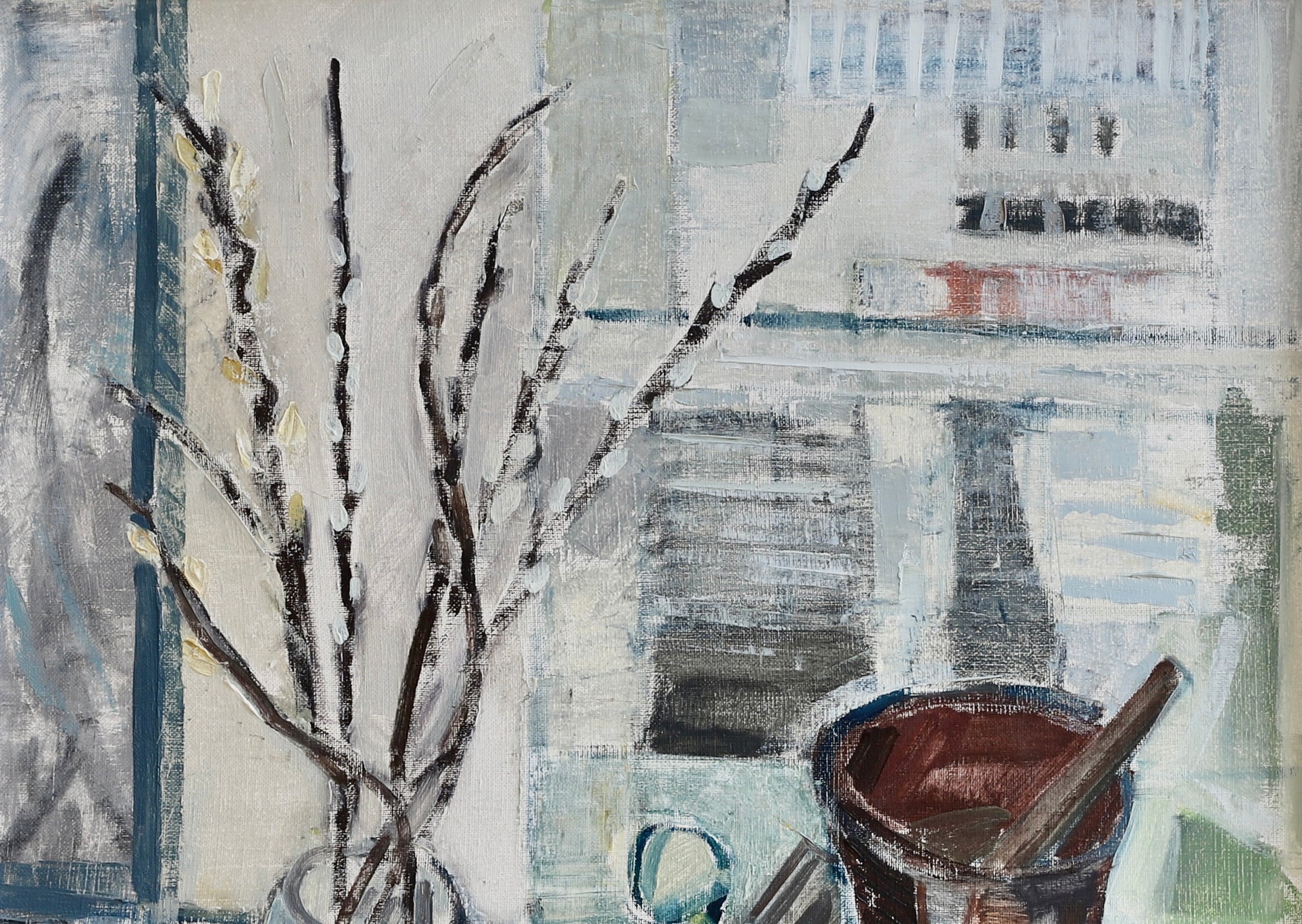 Mid Century Interior Oil Painting by Listed Artist E Julius Sweden