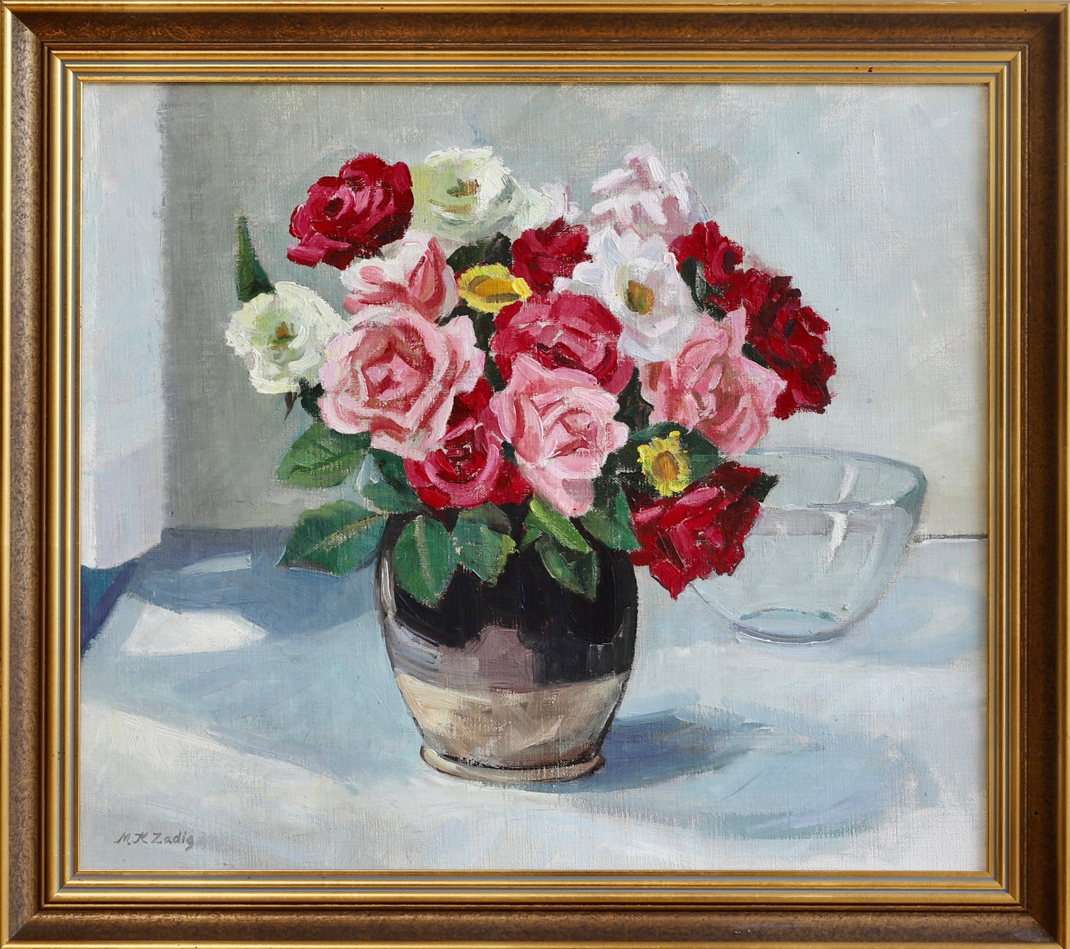 Original Mid Century Still Life Oil Painting Roses from Sweden