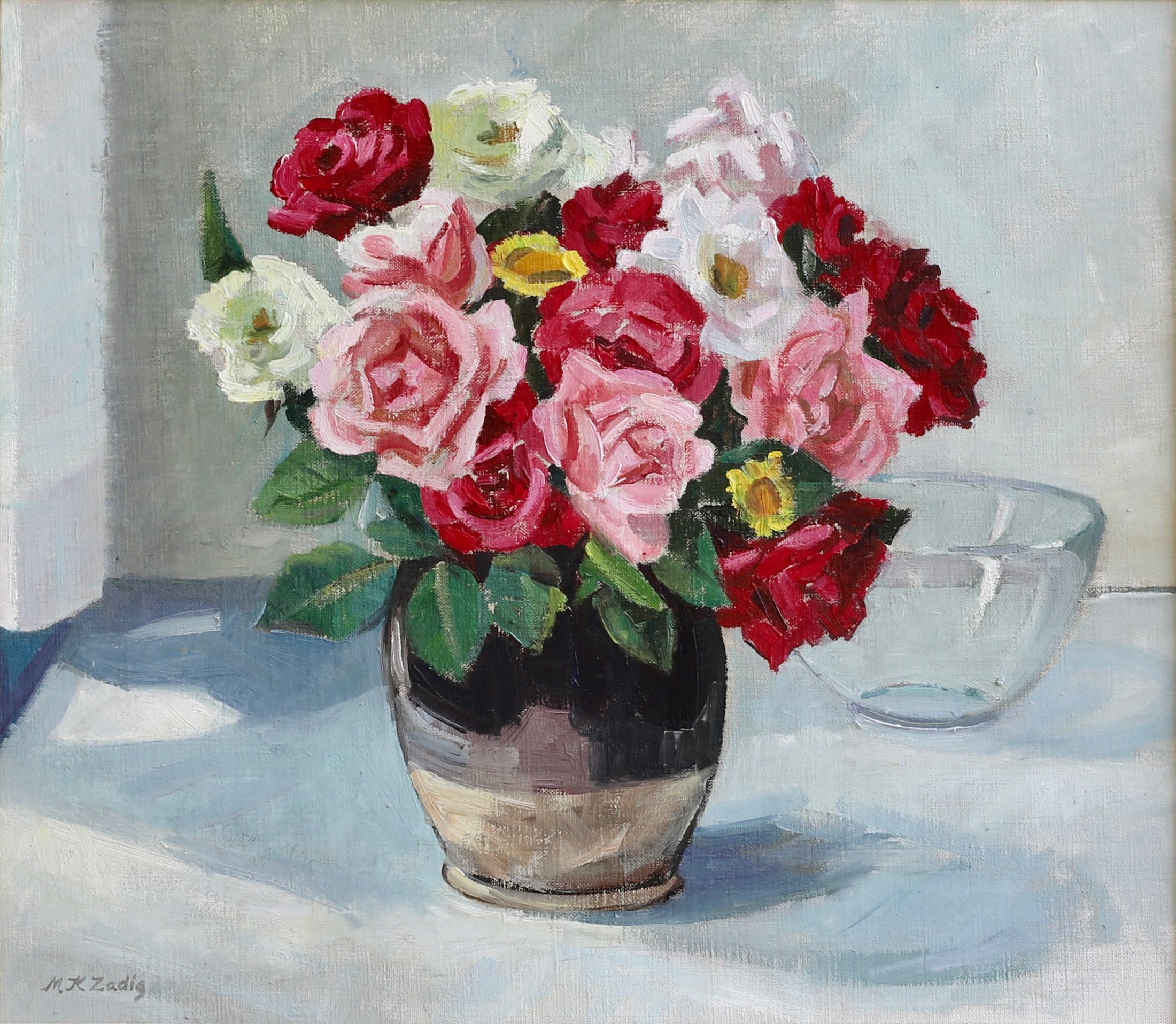 Original Mid Century Still Life Oil Painting Roses from Sweden