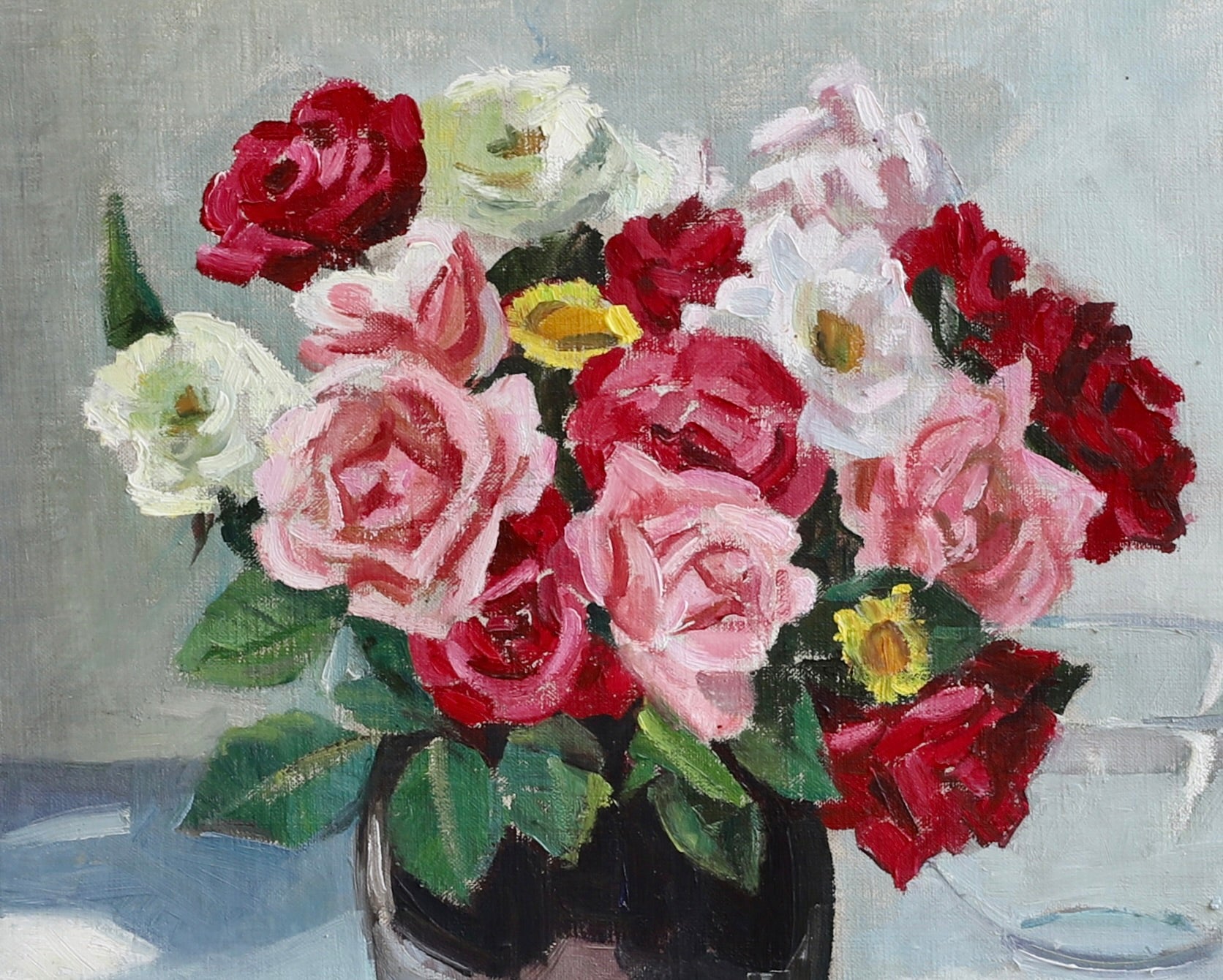Original Mid Century Still Life Oil Painting Roses from Sweden